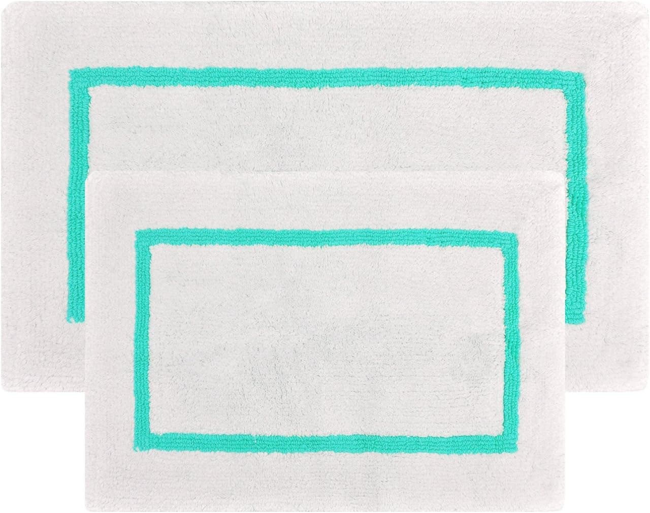 VALUE HOMEZZ ( 2 Piece Bathroom Rugs Set Bath mat/Bath Rugs Size 17 x 24/21 x 34 Machine Washable Cotton Non Slip Reversible Arena Design Bathmat (Sea Glass)