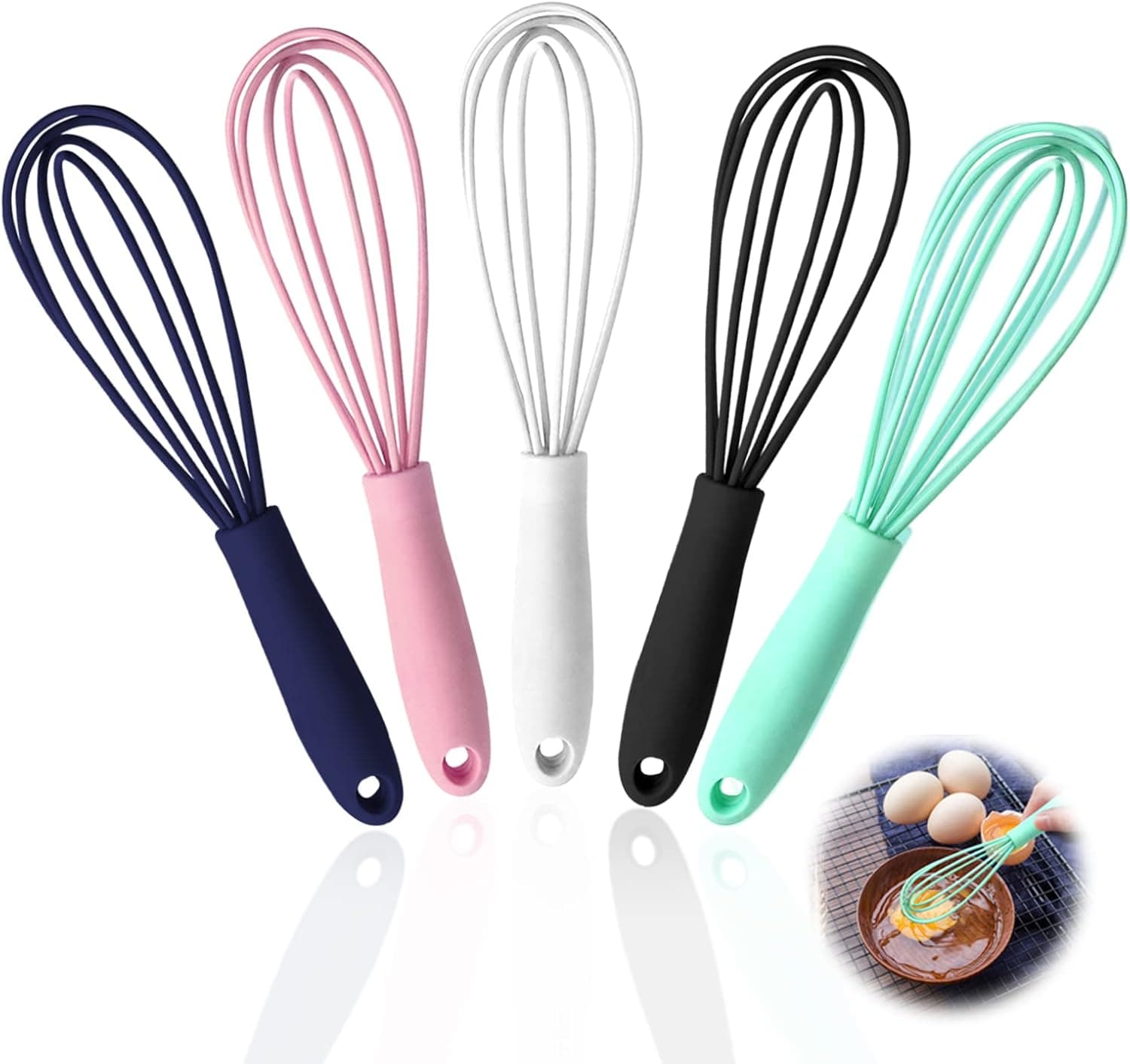 Silicone Whisk, 5PCS Stainless Steel Mini Wire Whisks Set, Heat Resistant Kitchen Whisks, Balloon Egg Beater Perfect for Blending, Whisking, Beating, Frothing & Stirring