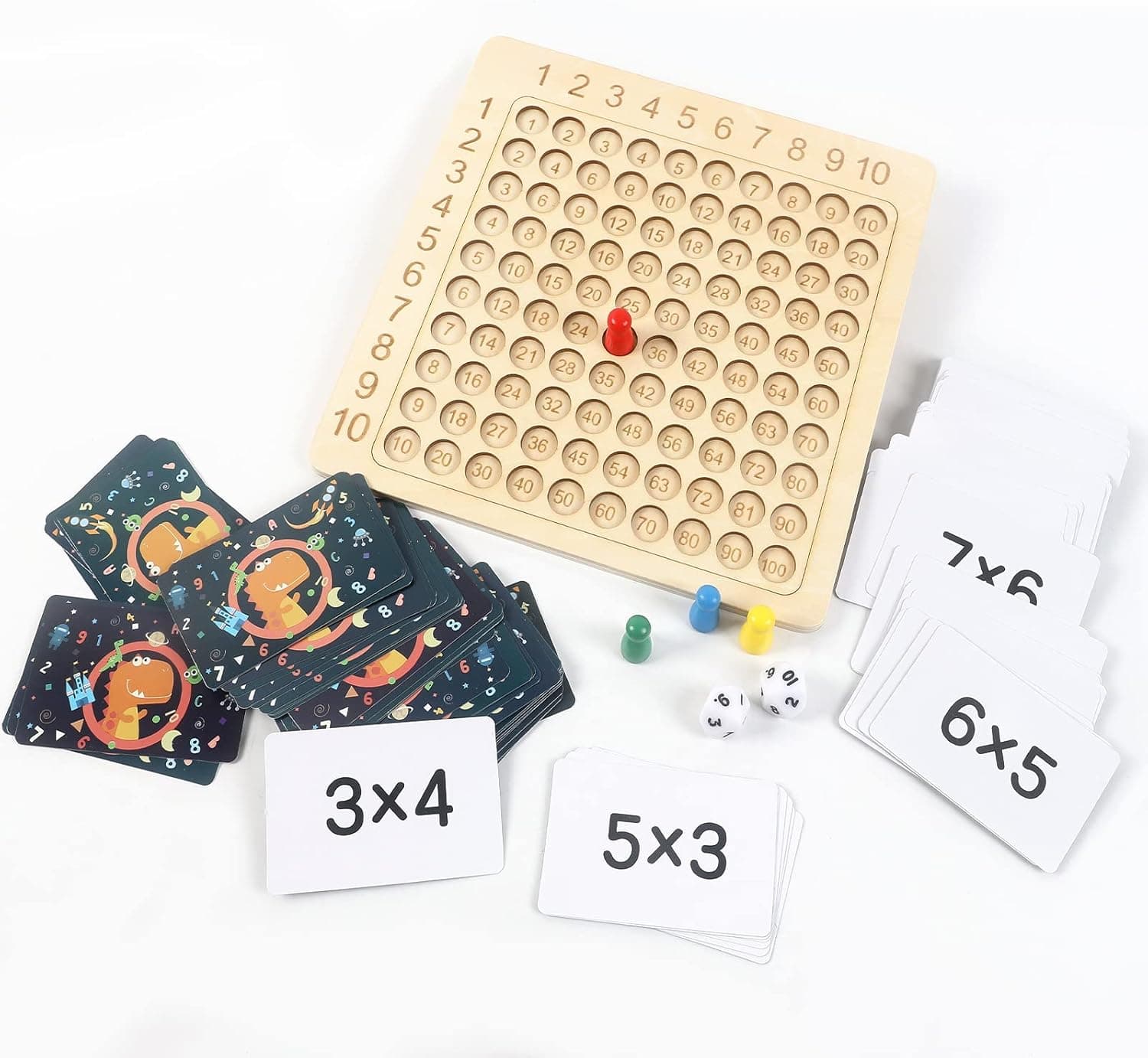 Wooden Math Multiplication Board with Numbers, Montessori Children Counting Toy, Parent-Child Interactive Math Board Game, Educational Preschool Counting Toys for Kids 3+,Wooden Math Blocks Board.