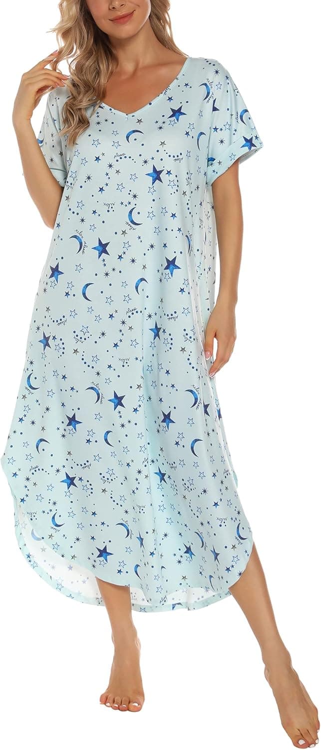 AVIIER Nightgowns for Women Cotton Night Shirt Sleepwear Ladies Soft Loungewear with Pockets S-XXL