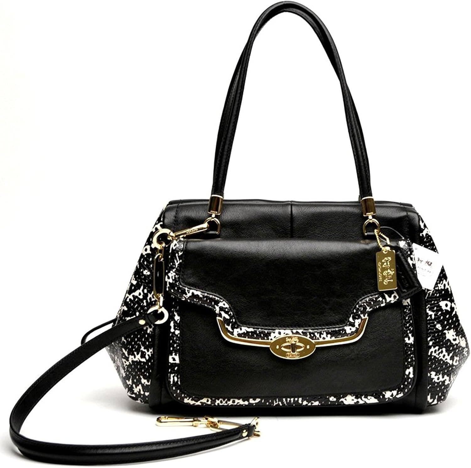 Coach Two Tone Python Embossed Leather Madison Madeline E/W Convertible Satchel 27841 Black
