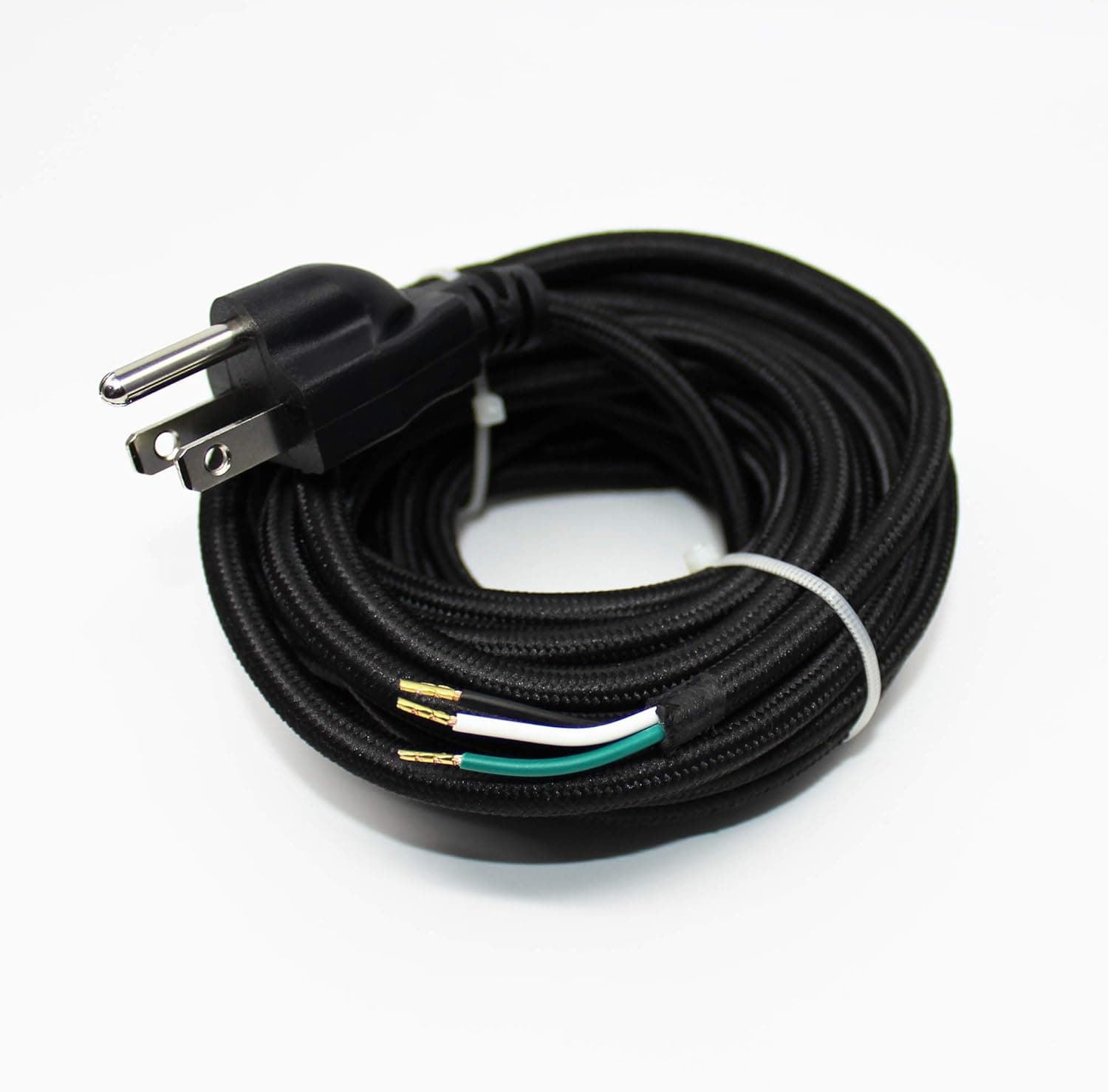 18/3 15Ft Vintage Lamp Cord Wire with Plug Rayon Covered Braided Black 18 AWG 3 Conductor 15 Feet Flexible Fabric Pendant Lighting Power Antique Cable(10A)