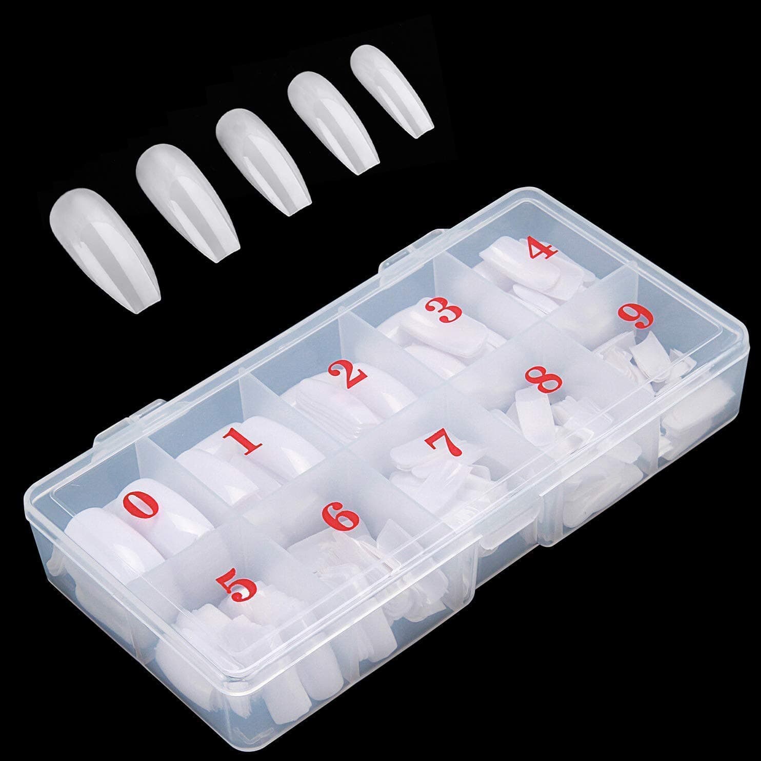 500 Pcs Full Cover Acrylic False Nails Tips Natural White Ballerina Fake Nail Coffin Shaped Press on Artificial Nails for Nail Salons DIY Nail Art (10 Sizes)