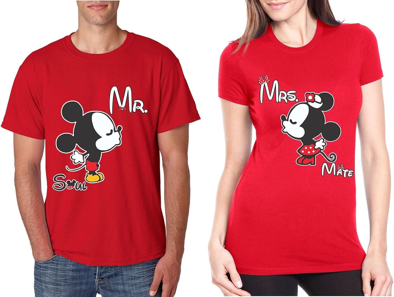 ALLNTRENDS Couple T Shirt Mr Mrs Soul Mate (Women S Man M, Red)