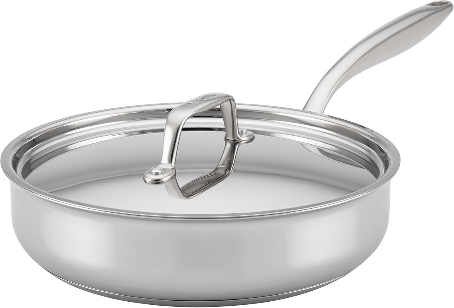 Breville Clad Stainless Steel Saute Pan / Frying Pan / Fry Pan with Lid - 3.5 Quart, Silver
