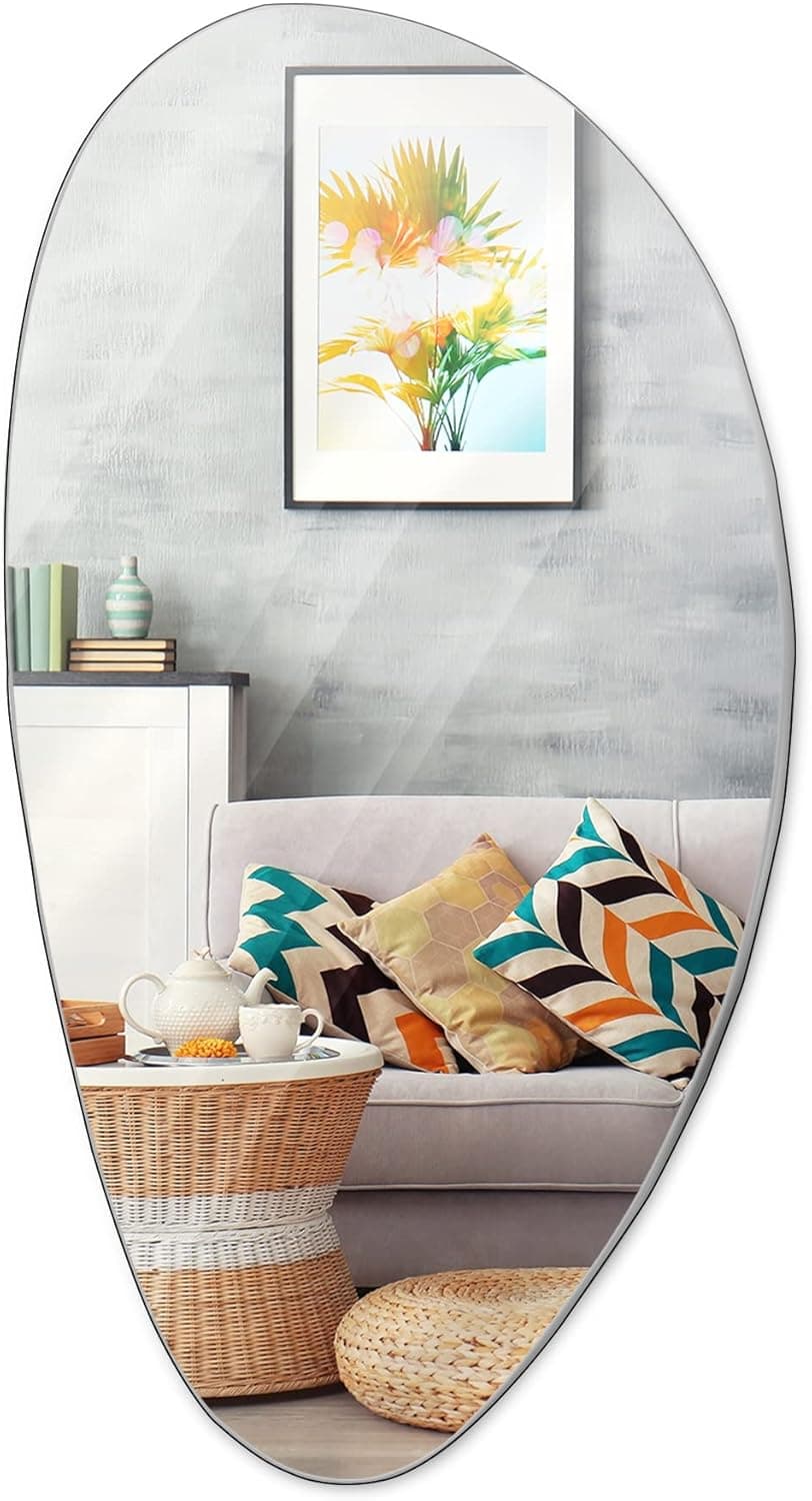 Horlon Irregular Wall Mounted Mirrors, Decorative Asymmetrical Oval Mirror, Frameless Decor for Entryway Bedroom Living Room Washroom, Irregular Dressing Vanity Mirror 19.7x35.4 Inch