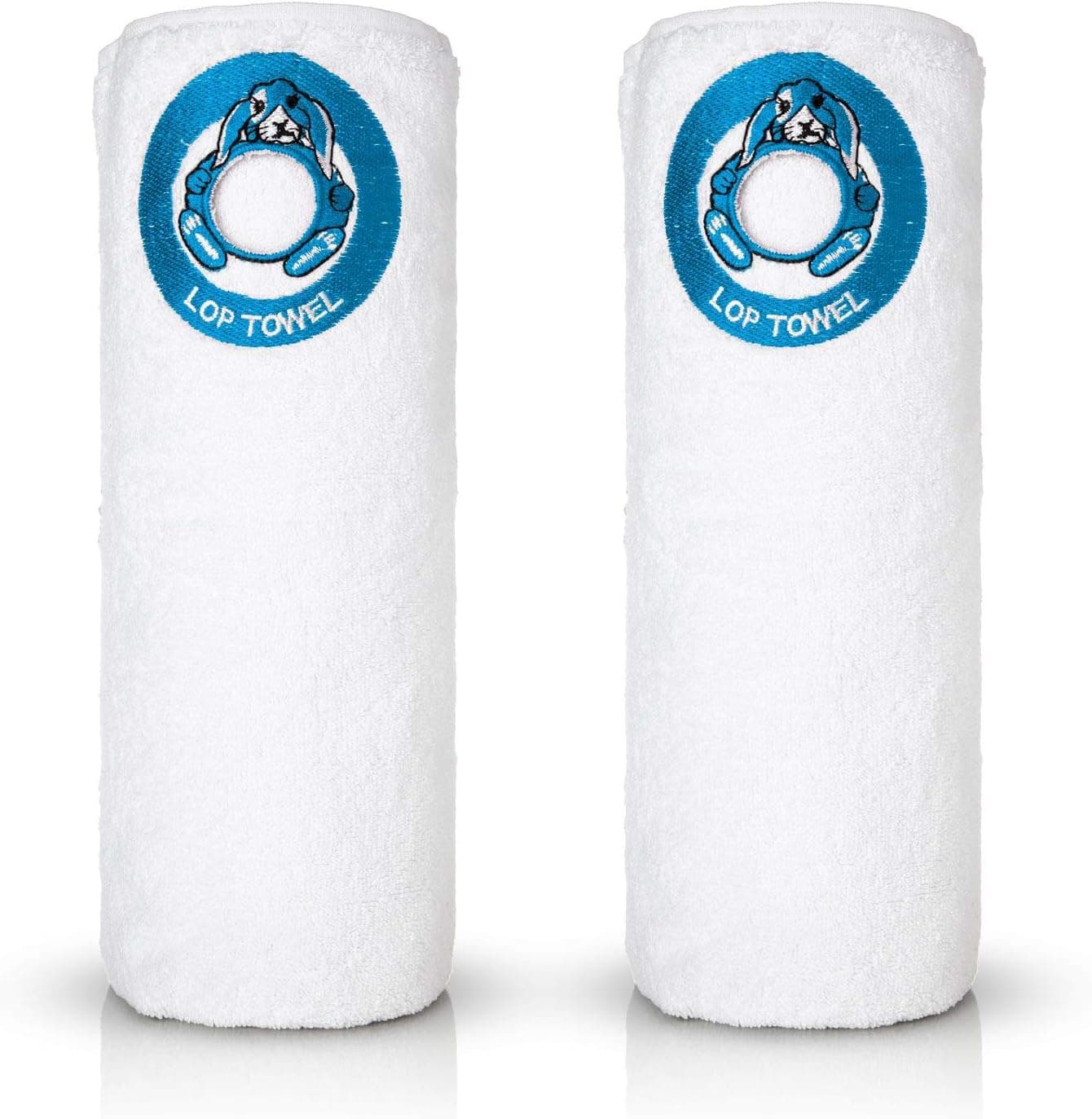 White Bath Towel with Lop Embroidery, Blue Logo Come in 6, Easy to Hang The Towel Hang by The Loop of Lop, Genuine Soft 100% Turkish Cotton, Comes Two Towels in a Gift Box, 550gsm 28"x54" Dry Fast.