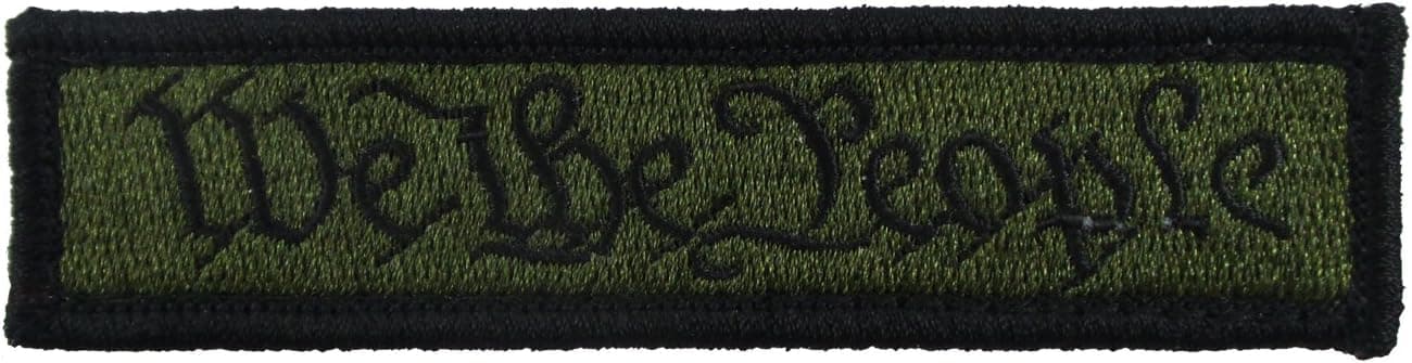 We The People Tactical Hook and Loop Fully Embroidered Morale Tags Patch 1x4 (Green and Black)