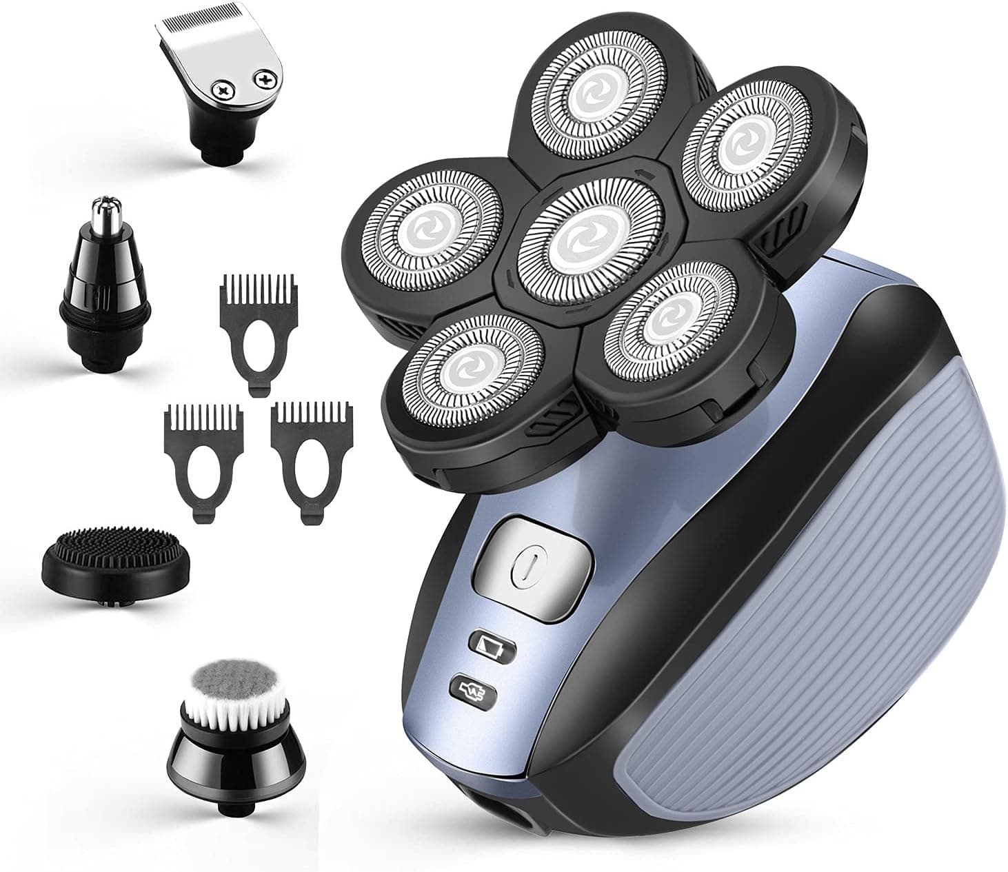 Head Shavers for Men Upgraded 5 in 1 Multifunctional Bald Head Shaver Grooming Kit Cordless Electric Razor for Men Rotary Mens Head Razor Rechargeable Razors for Bald Man Waterproof (Blue)
