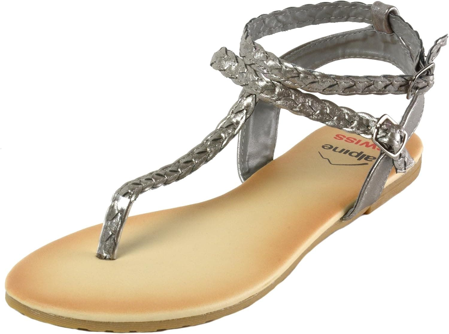 Alpine Swiss Womens Gladiator Sandals Braided T-Strap Slingback Flats PWTR 10 M US