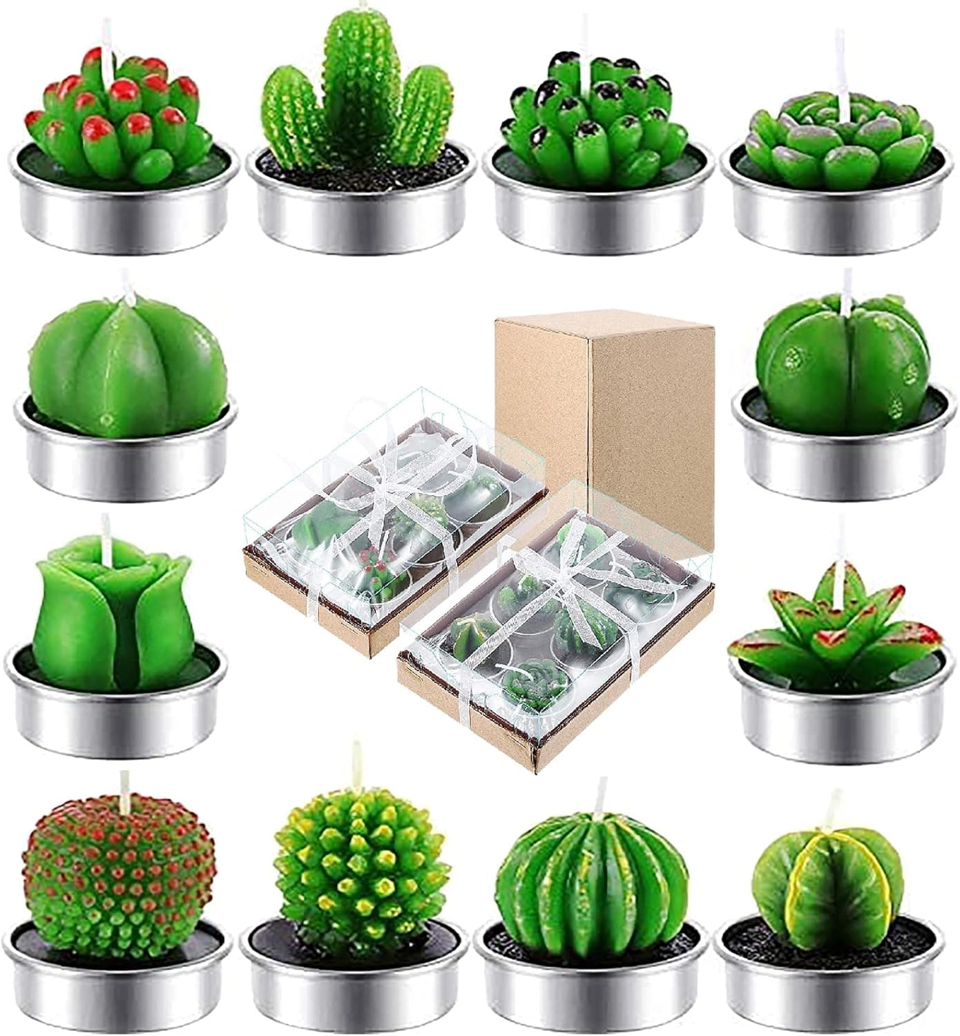 12Pcs Succulent Cactus Candles Scented Tealight Candles for Home Décor SPA Wedding Valentine's Day Birthday Gift Anniversary Celebration