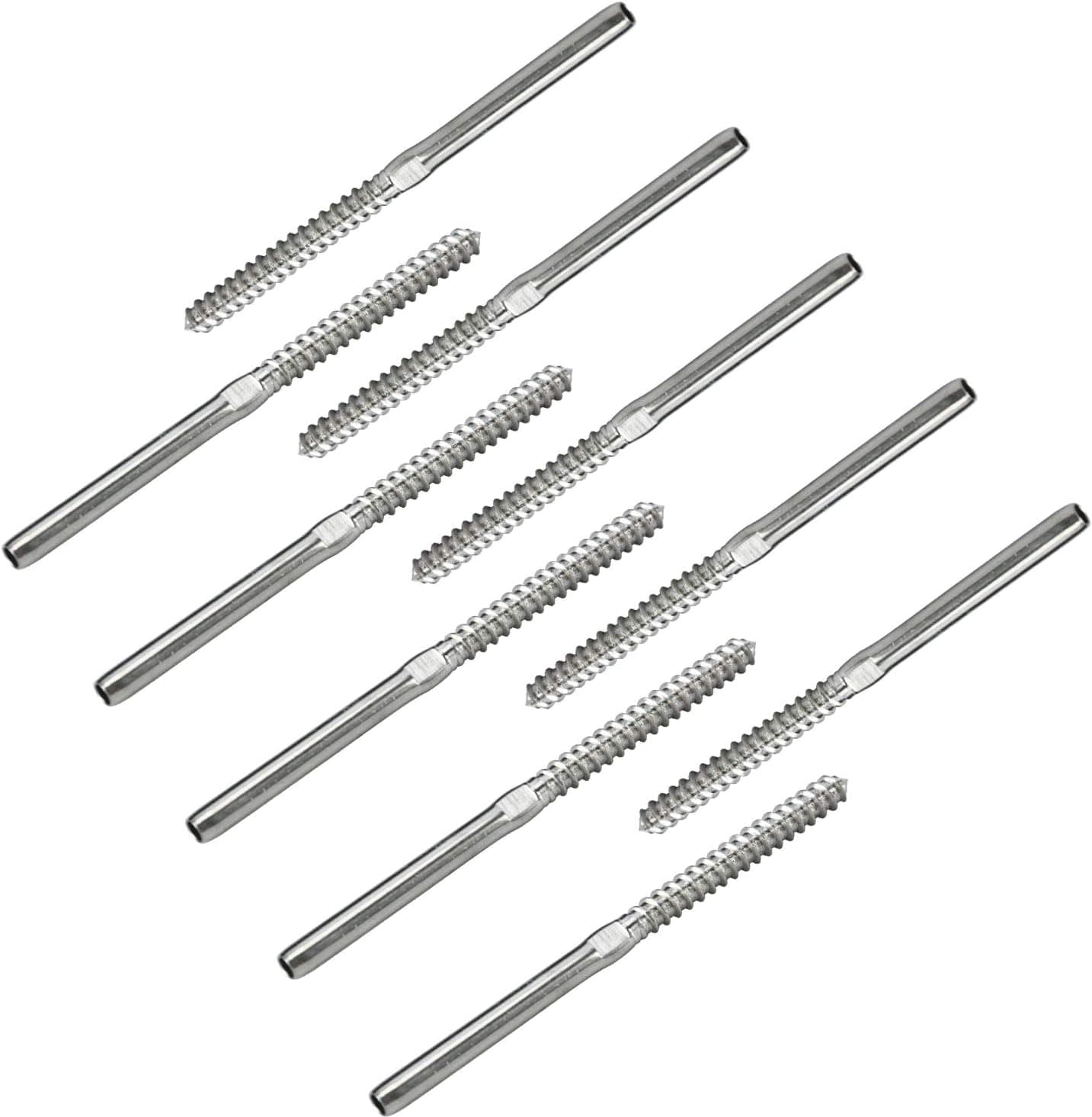 DasMarine 10Pack Swage Screw Stud Threaded End Fitting Terminal for 1/8" Cable Railing Wire Rope Deck Stairs Hand Crimp Swage Stainless Steel T316 Marine Grade