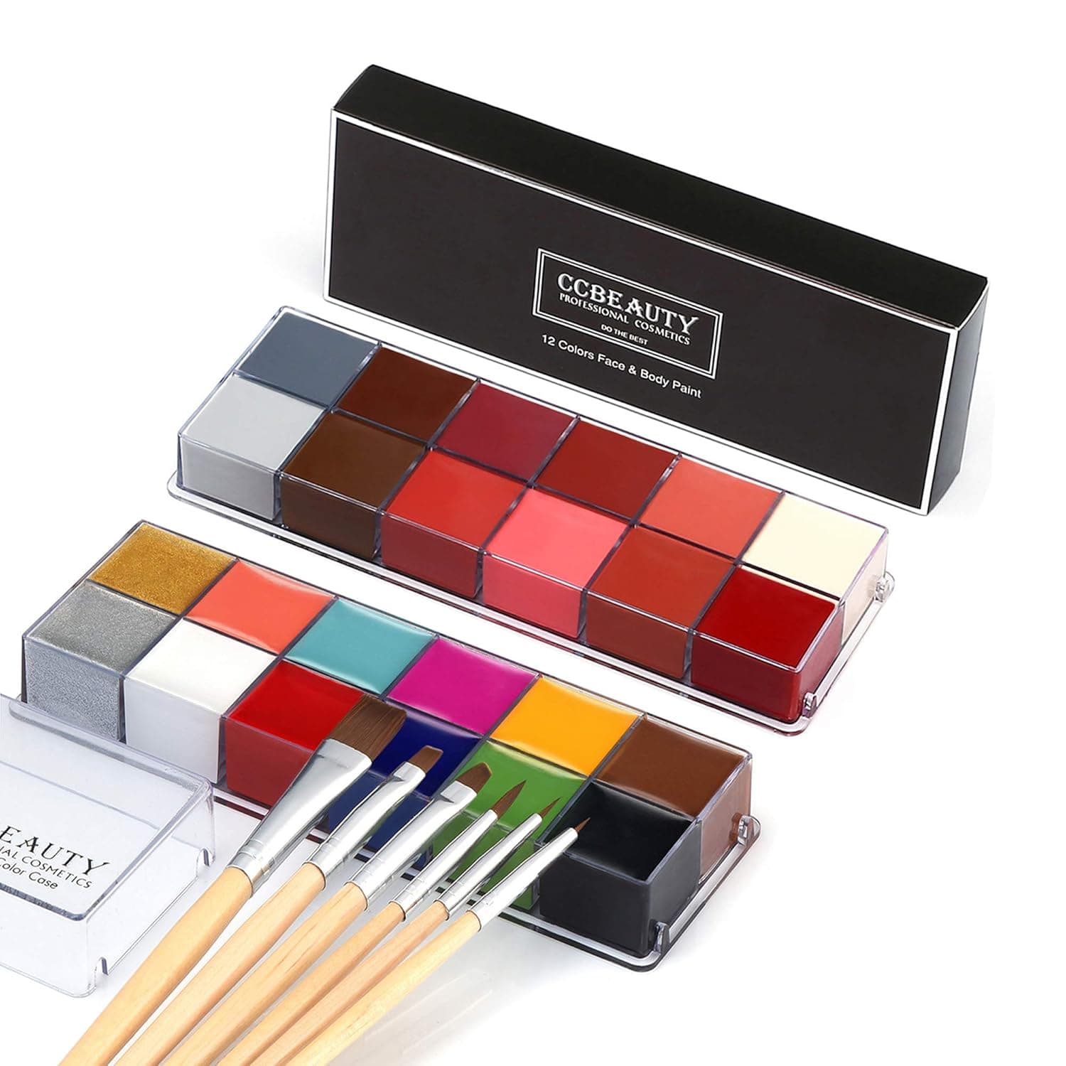 CCbeauty Professional Face Paint Oil 24 Colors Body Art Party Fancy Make Up with 6 Wooden Brushes