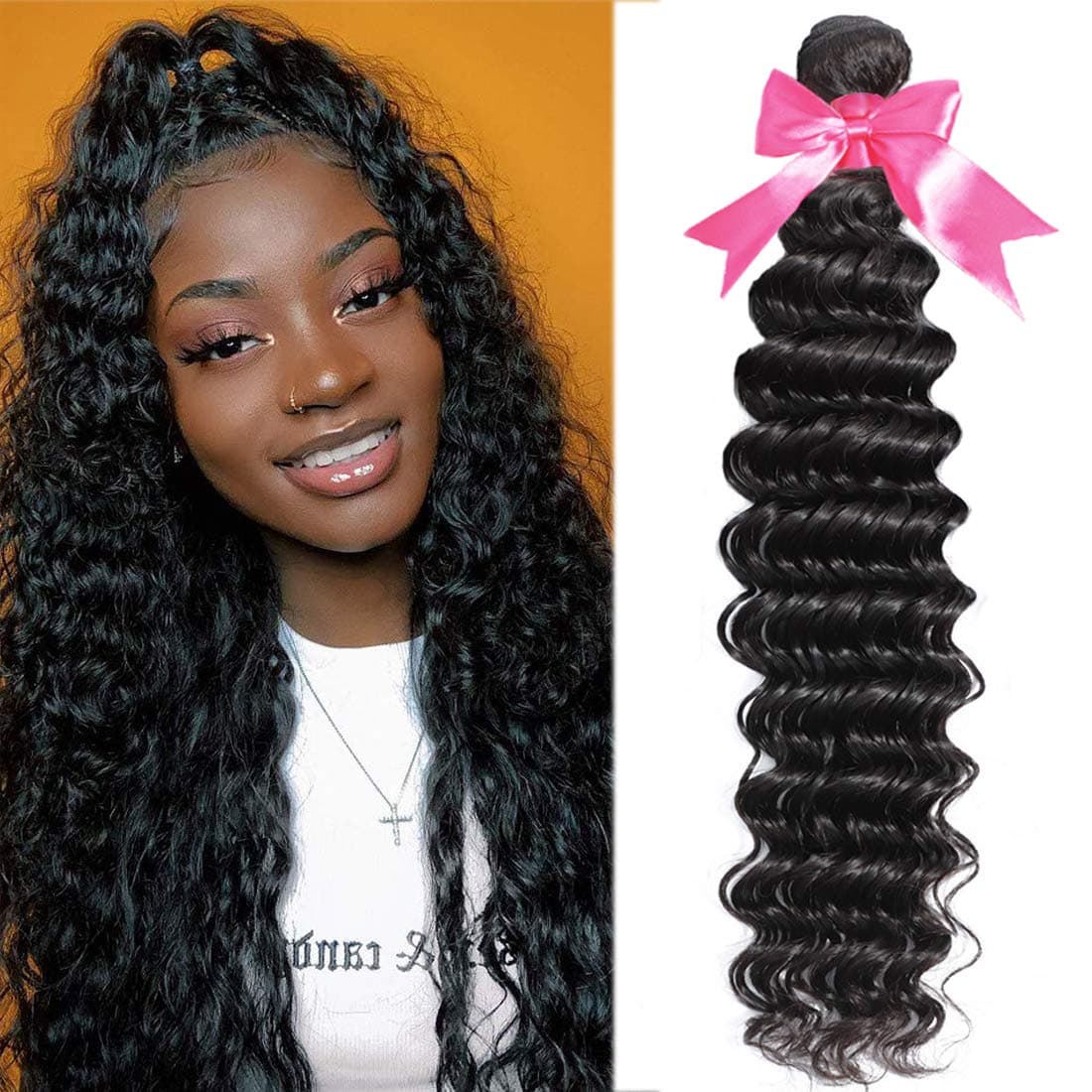 Deep Wave Bundles 16 Inch 1 Bundle Unprocessed Human Hair Bundles Wet and Wavy Curly Bundles Brazilian Deep Wave Virgin Hair Bundles (16 Inch, 1 Bundle)