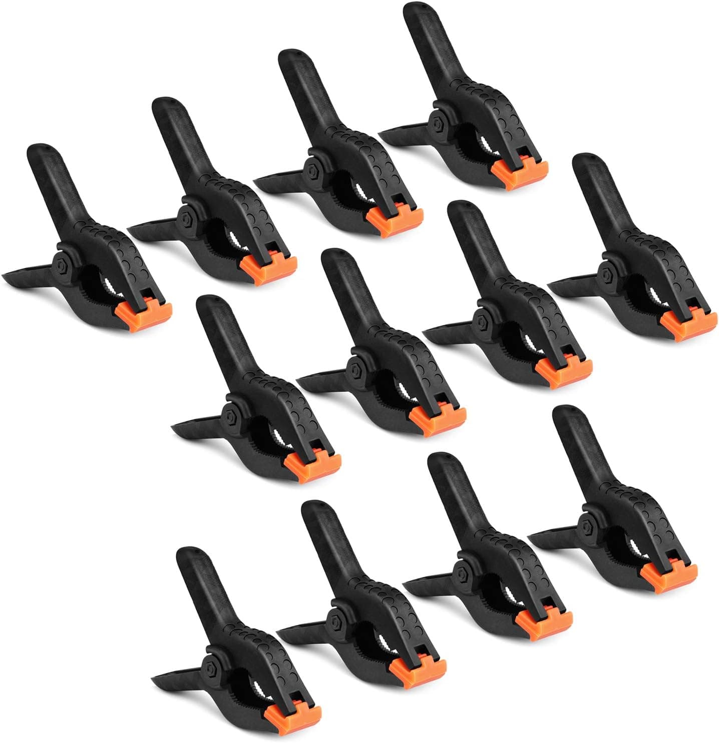Flexzion Muslin Heavy Duty Spring Clamps w/Movable Adjustable Teeth - 4 inch (Set of 12) Premium Nylon Clips Grip for Woodwork/Artwork/Backdrop/Photography Studio/Home Improvement Project, Black