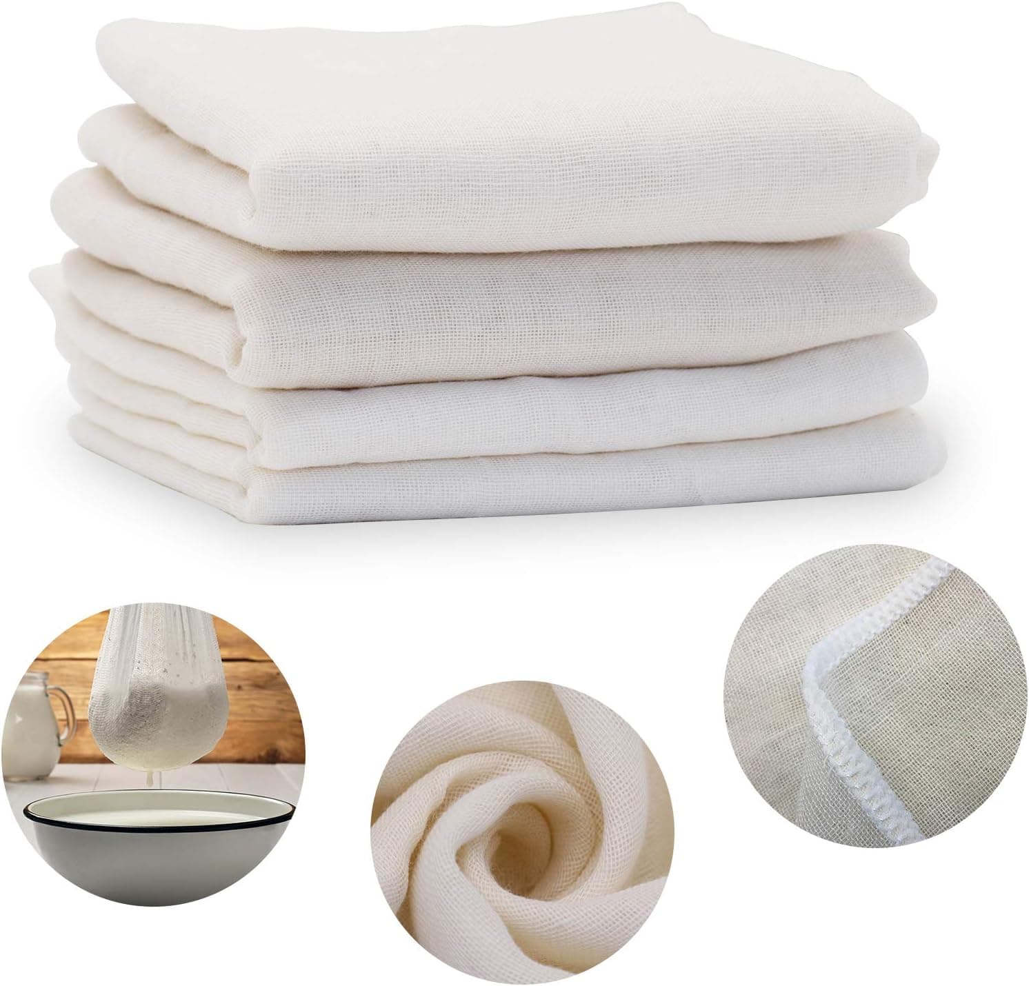 Cheese Cloths for Straining Reusable, Cheesecloth Grade 90 0.5yd and 1yd Unbleached Organic Cotton Secure Hemming Double-layer Easy-to-clean for Cooking Filtering Decorating (2 small and 2 large)