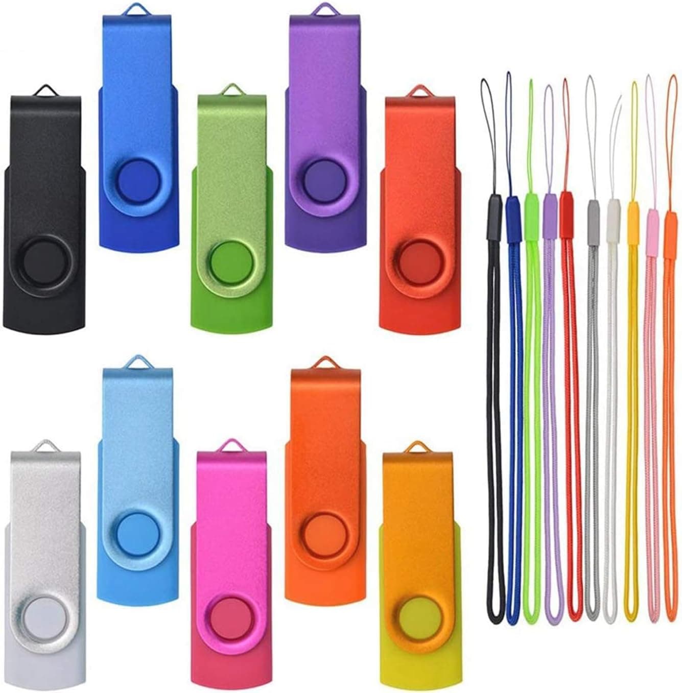 USB Flash Drive - 10 Pack 32MB USB 2.0 Memory Sticks - Kepmem Swivel Small Capacity PenDrive - 10 Assorted Colors