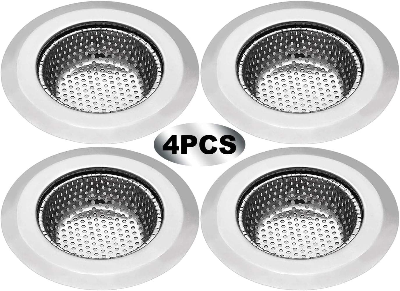 4 Pack Kitchen Sink Strainer, Stainless Steel 4.5 Inch Diameter Drain Cover, Anti Clogging Mesh Drain Strainer Micro-Perforation 2mm Holes, Large Wide Rim for Kitchen Sinks Drain Bathroom Floor Drains