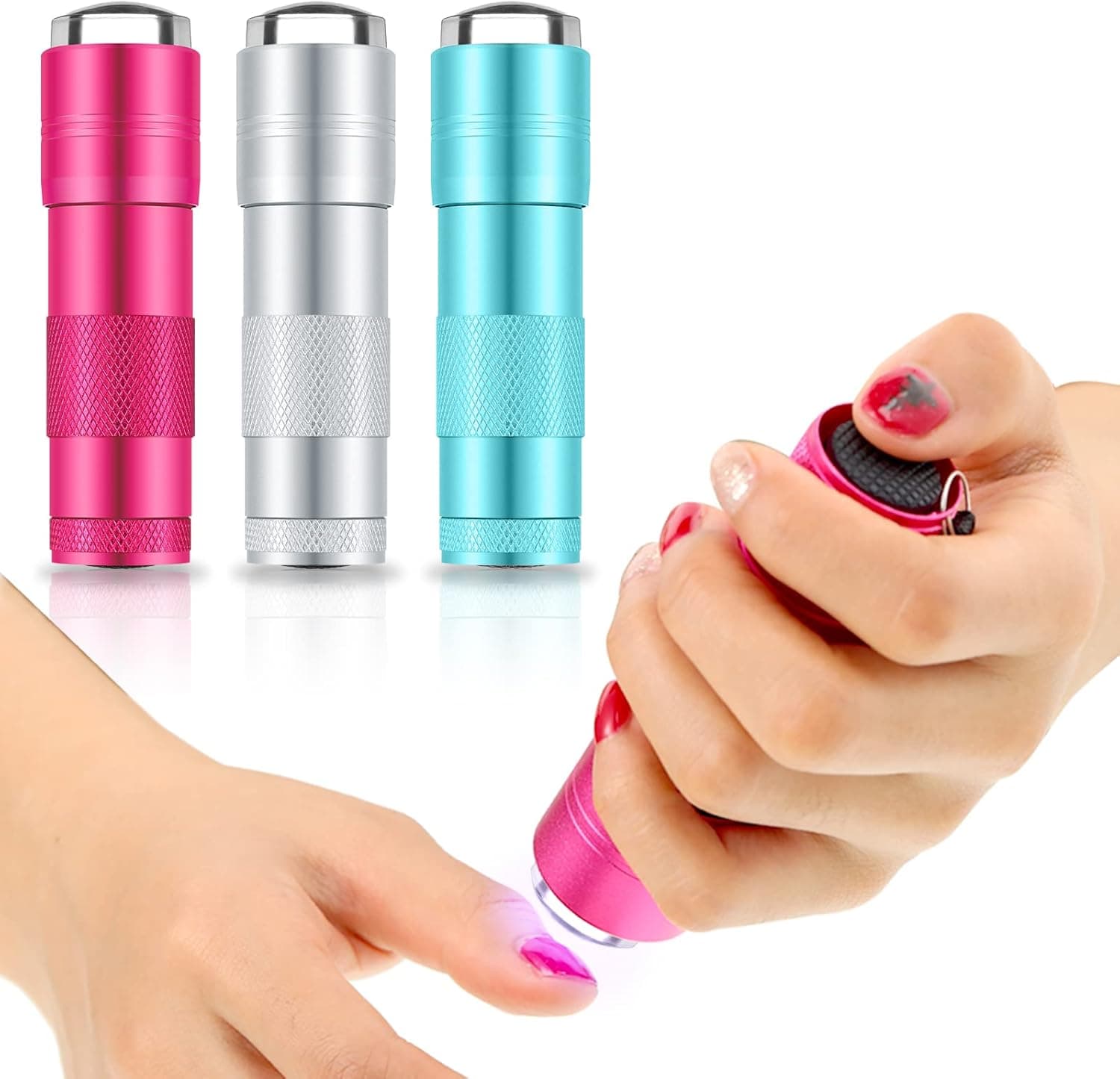 VIHOSE Vihose 3 Pcs Mini UV Nail Lamp Presser Silicone Nail Press Light LED Curing Lamp Nail Silver, Blue, Rose