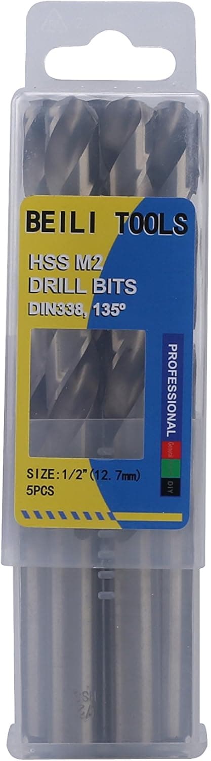 HSS M2 Metal Jobber Twist Drill Bits, Pack of 5 (1/2", 12.7mm)