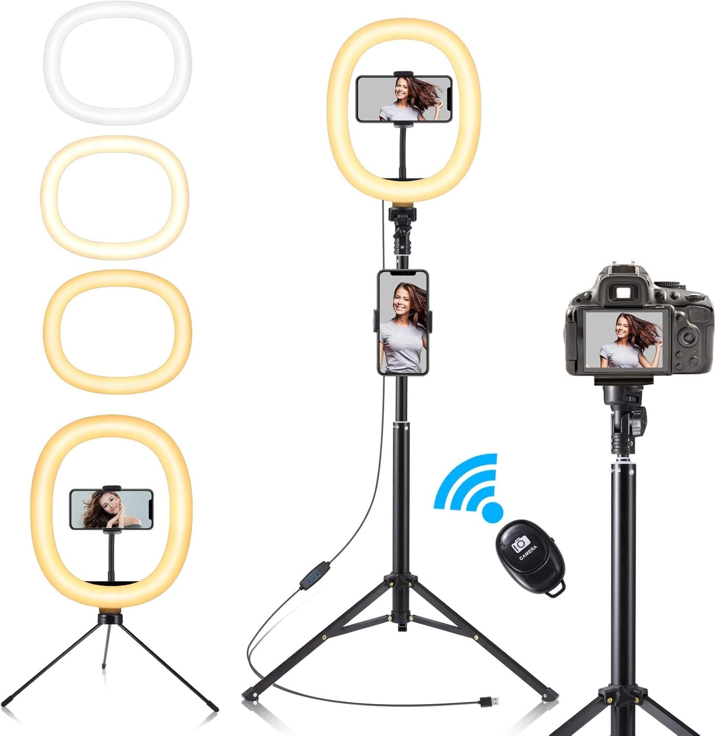 Fuloon 10" LED Ring Light with Tripod Stand & 2 Phone Holder Selfie Ring Light USB Powered with Dimmable 3 Light Modes & 10 Brightness Level for YouTube/Instagram/Video/Photography/Live Streaming