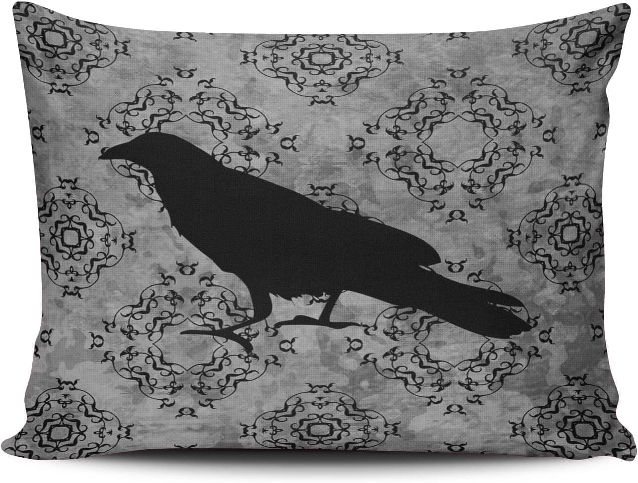 MUKPU Home Custom Decor Gothic Halloween Black Crow Raven On Gray Pillowcase Breathable Throw Pillow Case Hidden Zipper One Side Design Print Boudoir 12x16 Inches