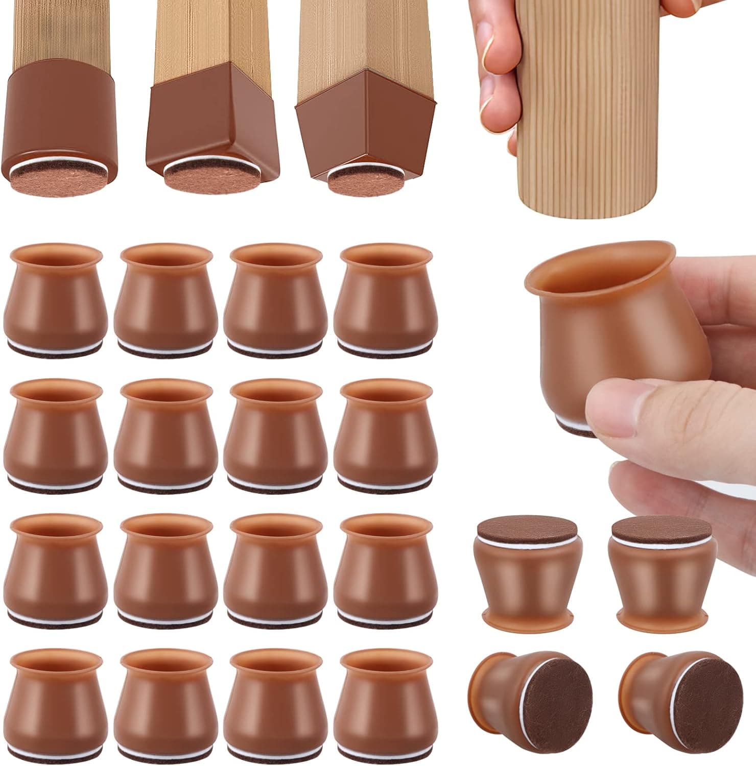 Chair Leg Floor Protectors, 24 pcs Silicone Chair Leg Covers for 1-1.8 Inch Chair Leg for Hardwood Floors Non-Slip Scratch and Reduce Noise (Brown 24)