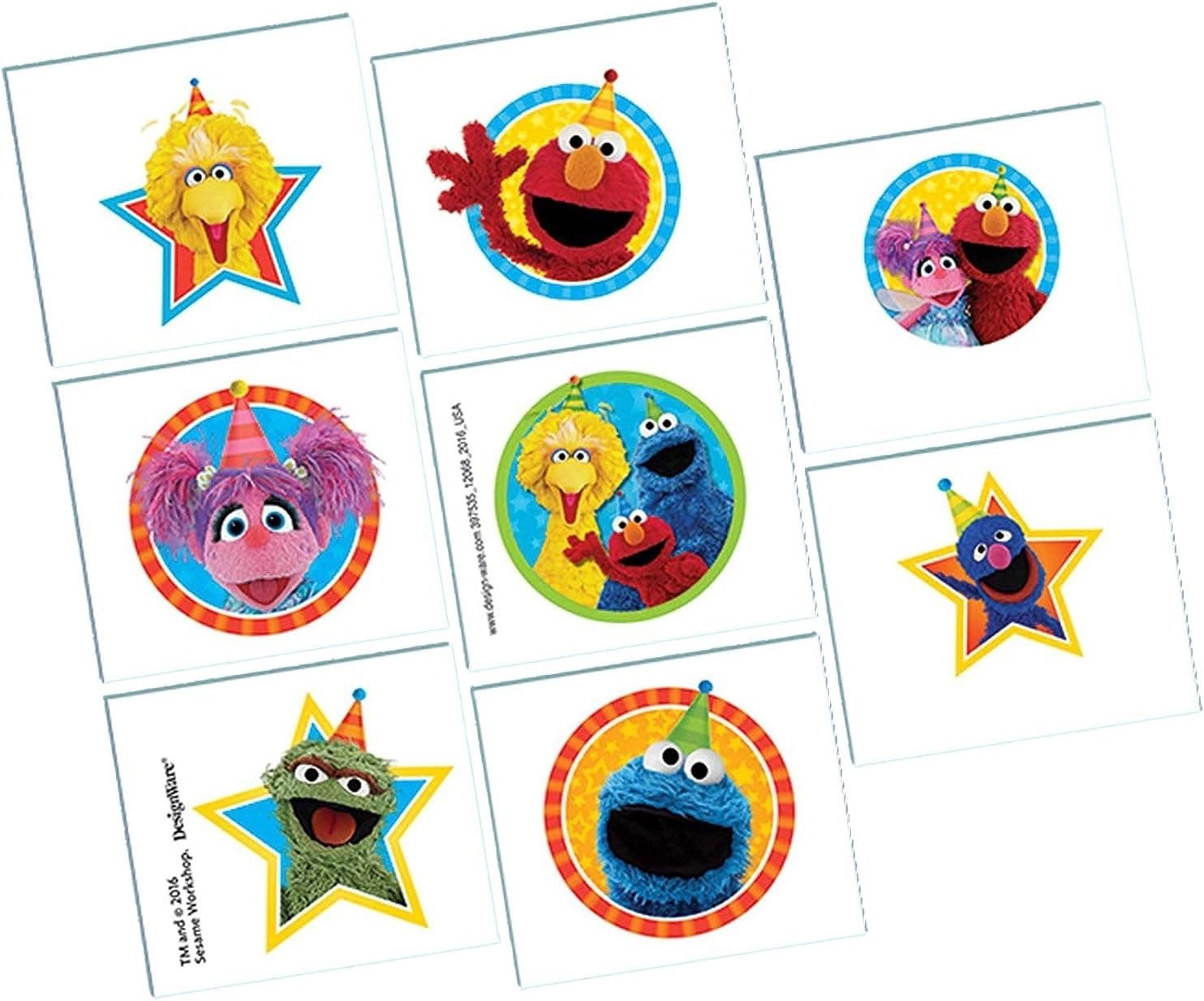 Amscan 397535 Sesame Street Collection, Temporary tattoos Multicolor 8ct, One Size