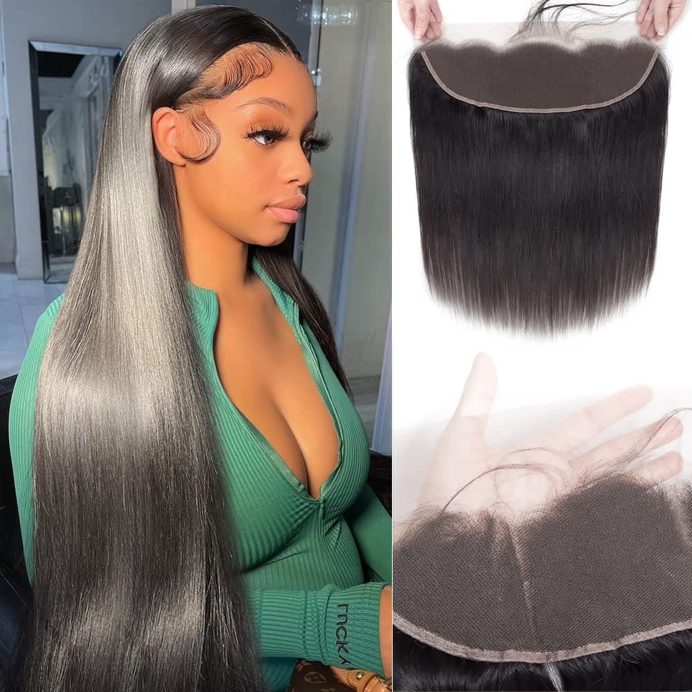 HD Lace Frontal Human Hair Ear To Ear 13x4 Transparent Straight Brazilian Virgin Human Hair 130% Density Free Part Straight Lace Frontal Closures Human Hair Pre Plucked Hairline Natural Color