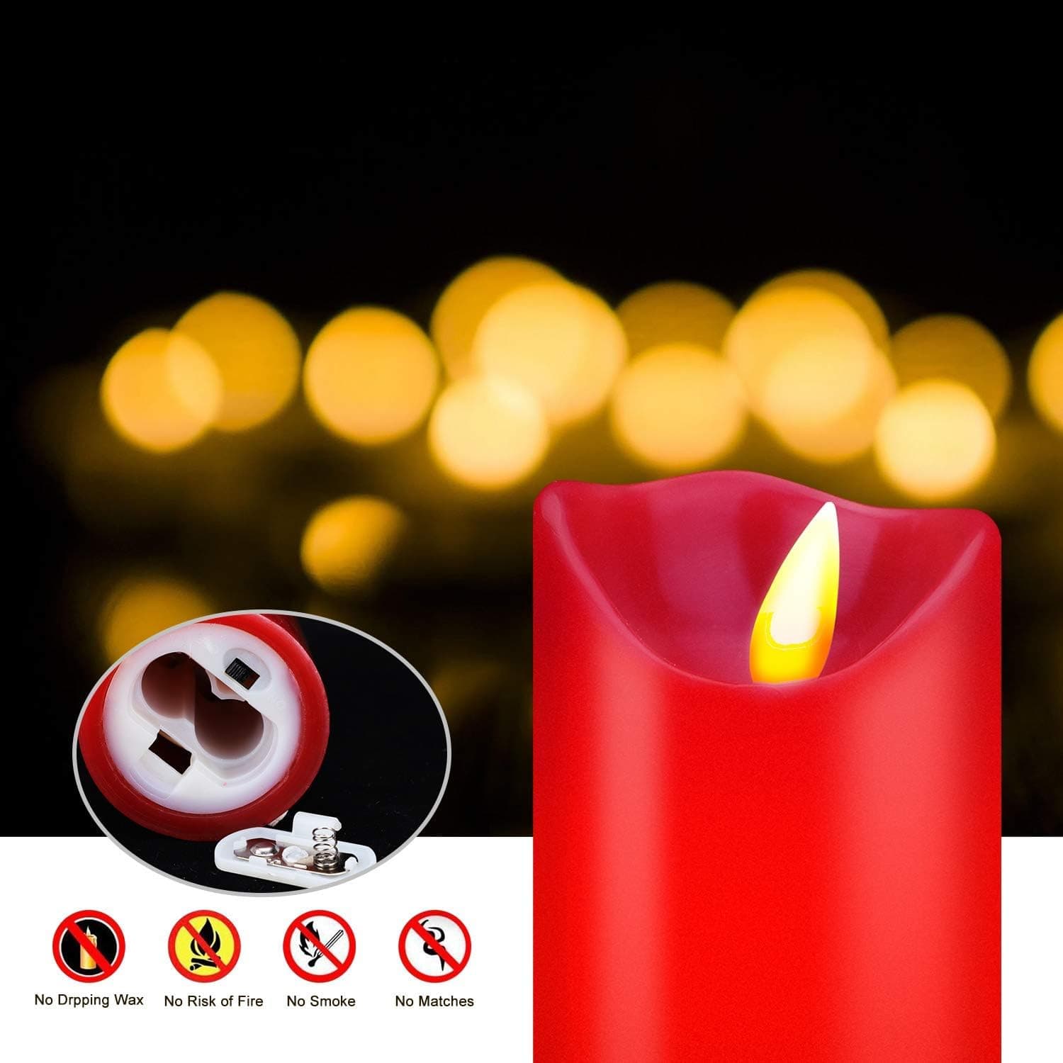Red Flameless LED Candles Flickering Pillar Candles Battery Operated Candles Unscented Set of 9 Red Wax Pillar LED Candles with 10-Key Remote for Wedding and Deco