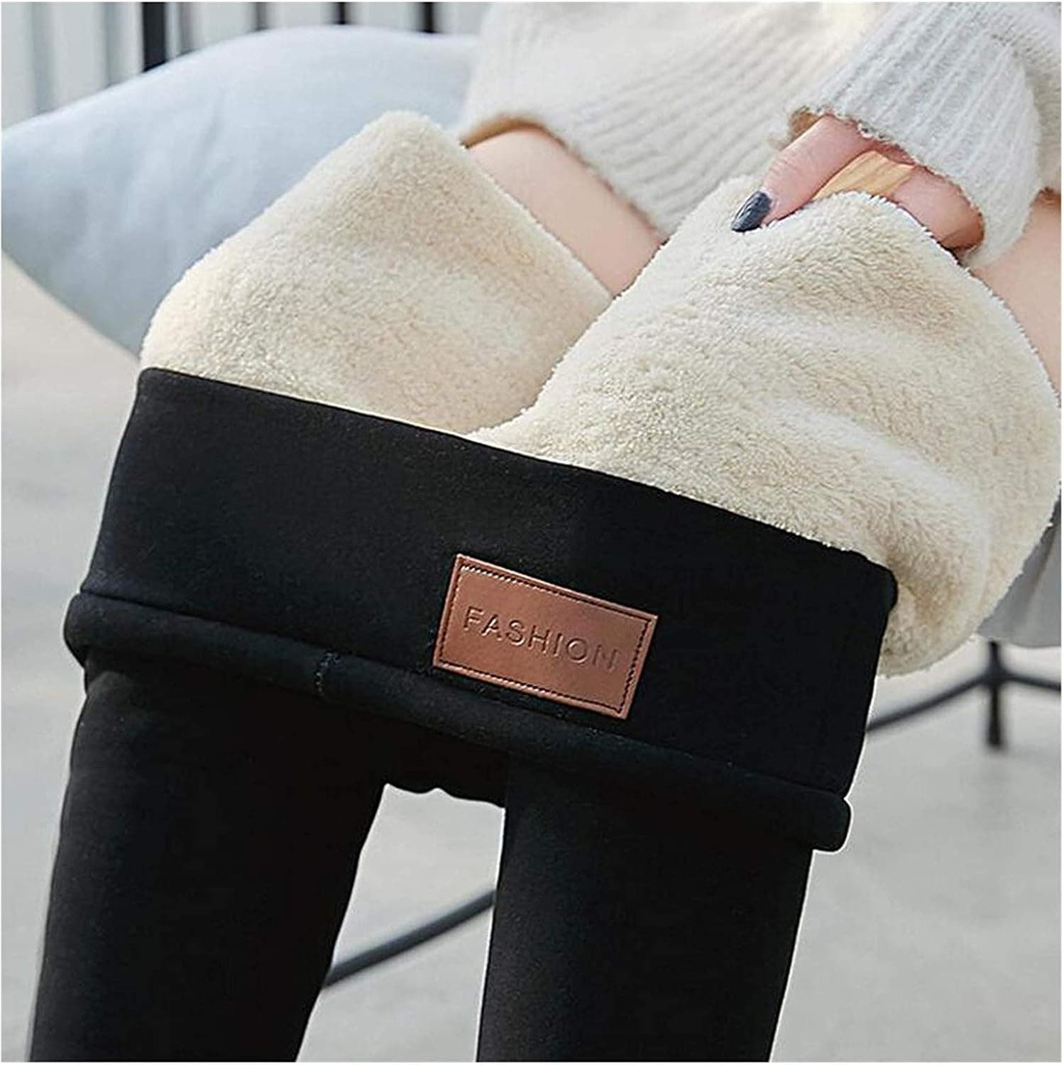 Super Thick Cashmere Leggings Women, Winter Cashmere Wool Fleece Lined Leggings, High Waist Tummy Control Velvet Stretchy Slim Leggings, Plus Velvet Thermal Stretchy Leggings Pant (Large, 1# Black)