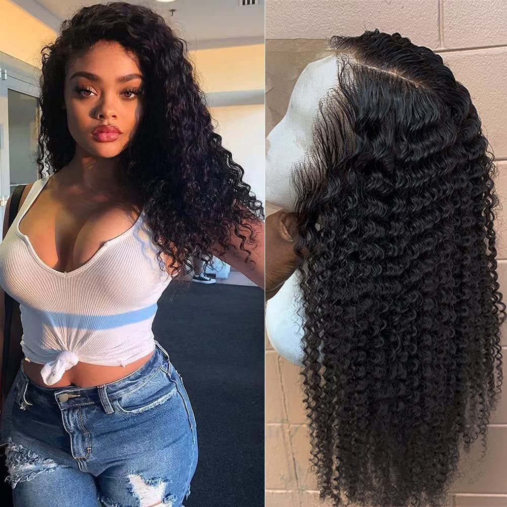 Ali Grace Lace Front Human Hair Wigs Curly Wig 13x4 10A Brazilian Virgin Hair Glueless Pre Plucked Bleached Knots with Baby Hair Natural Hairline Swiss Lace 150% Density for Black Women 16inch
