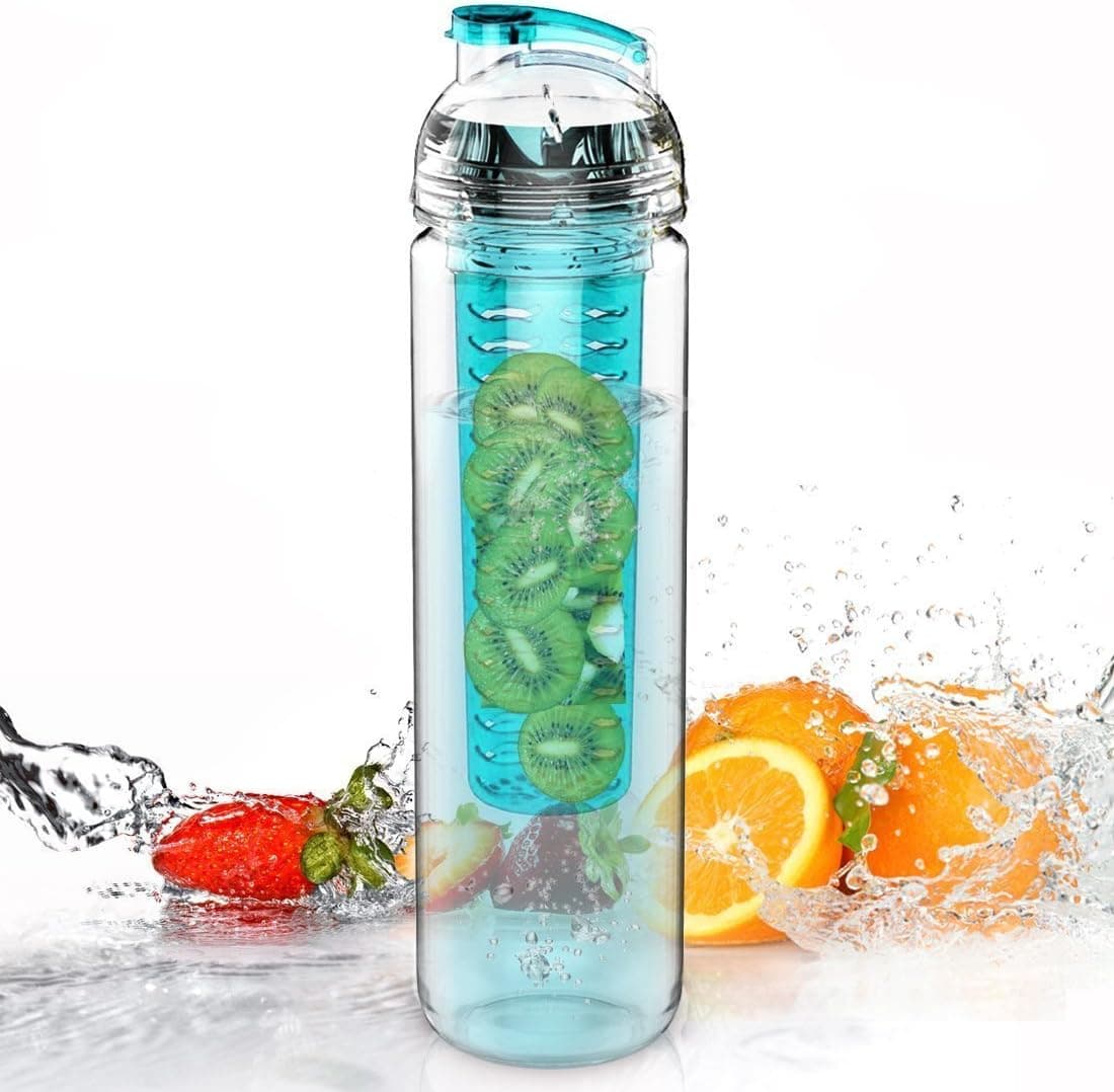 Large 32 oz Fruit Infused Water Bottle - FREE 30 Page Ebook with 100 Recipes Included - Exclusive Colors