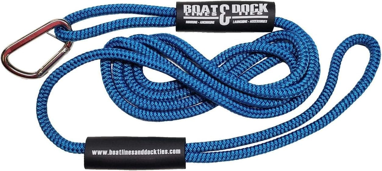 Boat Throw Rope- Double Braided Nylon Rope, Stitched Loops and Floats by Boat Lines and Dock Ties (Blue Hook and Loop, 25 feet)