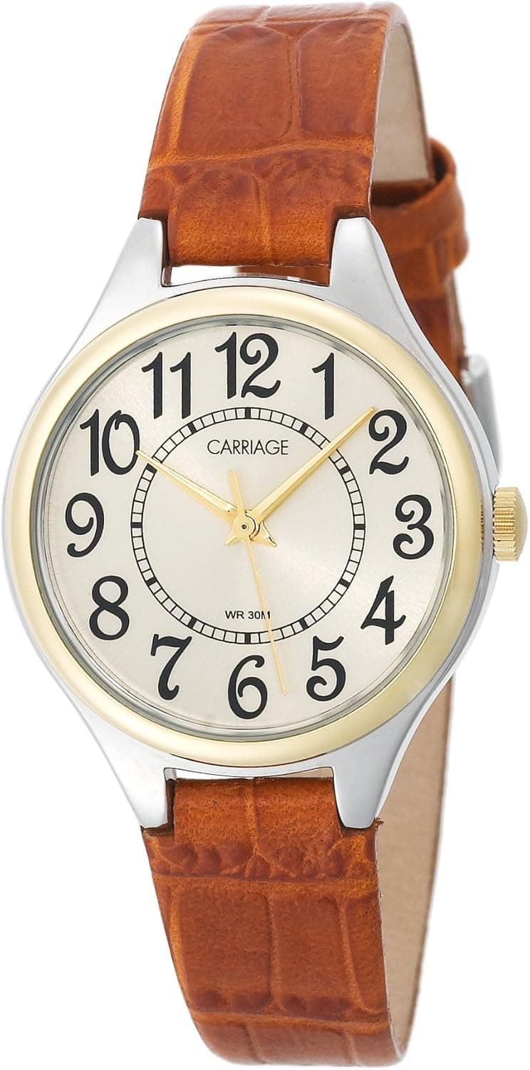 Timex Women's Carriage Round Case Silver/Gold Croco Leather Strap Watch