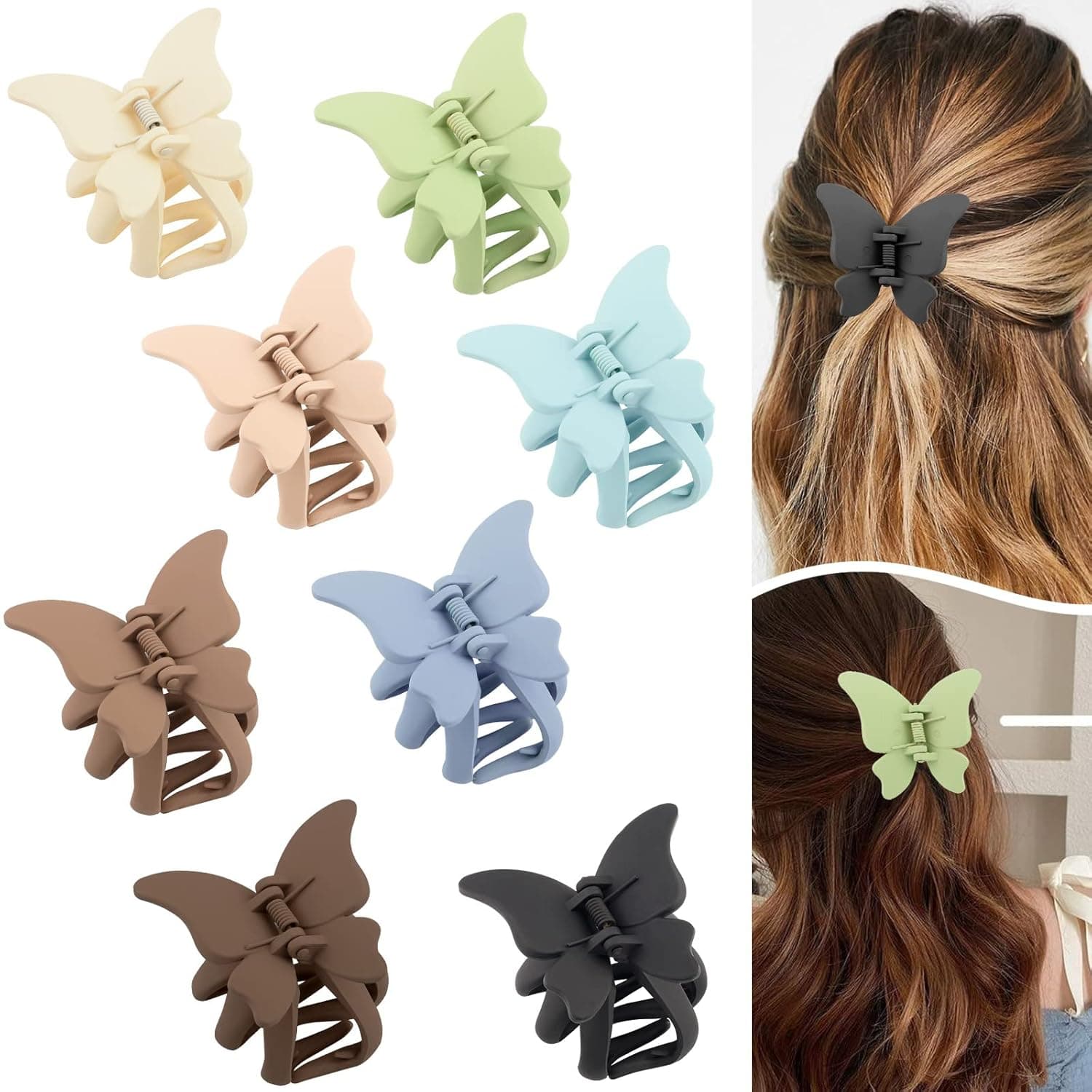 Swinnet 8 Pack Butterfly Claw clips, Butterfly hair clips for Women Thick Thin Hair, 2.3 Inch Big Butterfly Non Slip Matte Jaw Clips