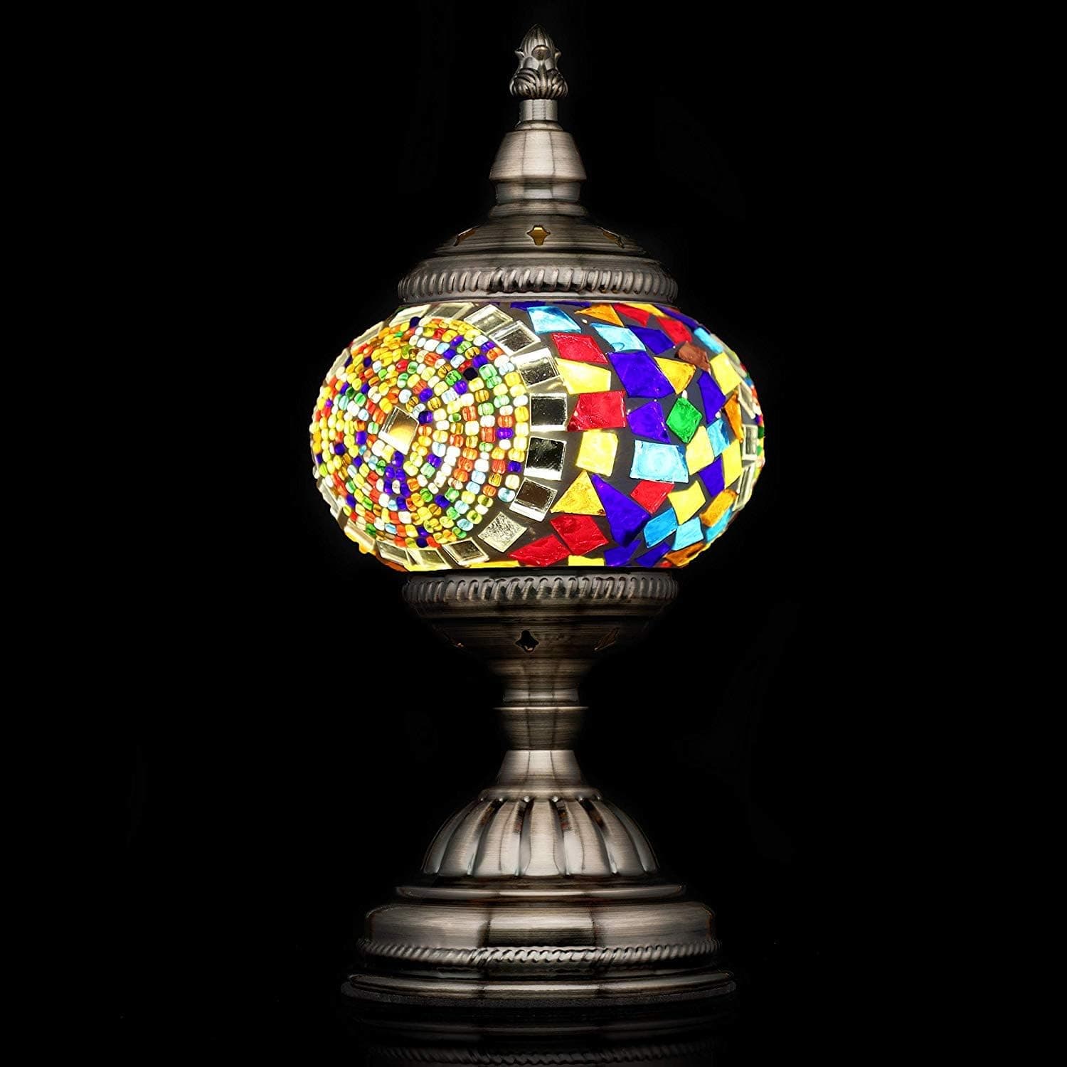Aolun Mosaic Lamp-Handmade Turkish Mosaic Table Lamp with Mosaic Lantern,Bronze Base,Unique Table Lamp for Room Decoration