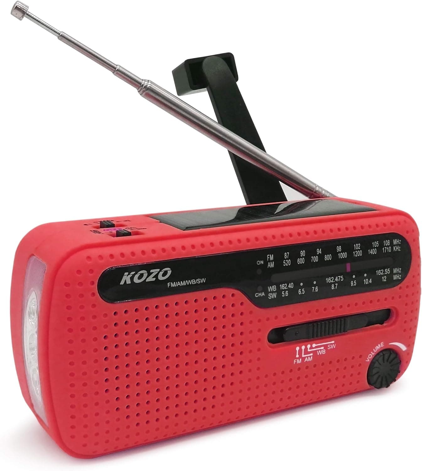 Best NOAA Weather Radio for Emergency by Kozo. Multiple Ways to Charge, Self Powered by Dynamo Hand Crank & Solar Panel, Long Antenna to Pick Up Reception Everywhere (Red)