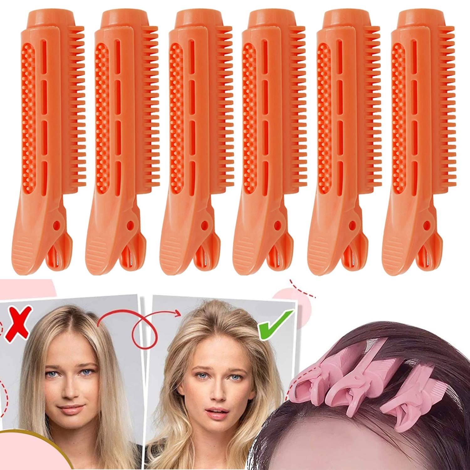 PIJOOKI Instant Hair Volumizing Clip for Women, 6Pcs Volumizing Hair Root Clip Roller Wave Fluffy Hair Clip DIY Hair Curlers, Natural Fluffy Hair Clip Long/Short Hair Root Lift Styling Tool&Appliances(Orange)