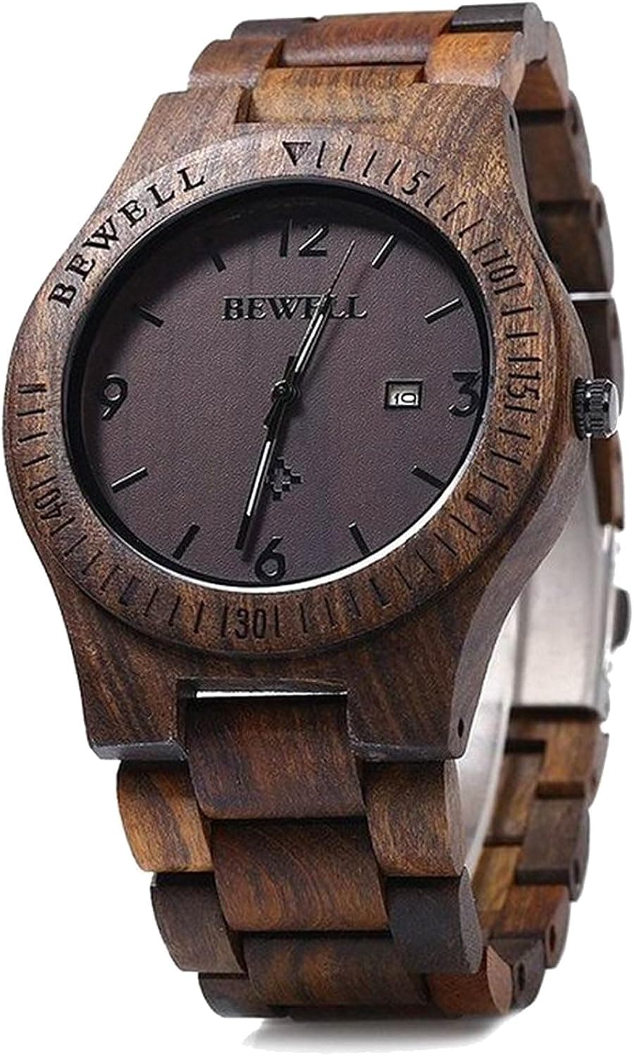 Bewell Wooden Watch W086B Lightweight Analog Quartz Handmade Wood Wrist Watch