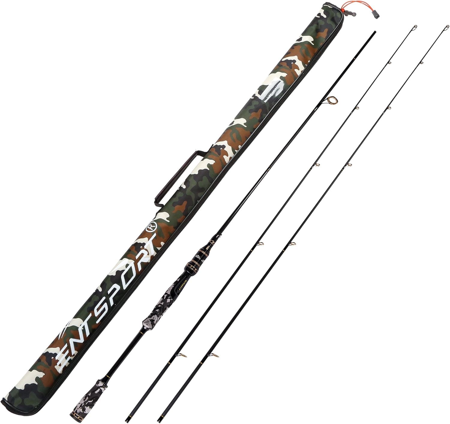 Entsport Camo Legend 2-Piece 7-Feet Spinning Rod 24 Ton Carbon Fiber Spincasting Fishing Rod with 2 Tips - Medium and Medium Heavy Portable Spin Bass Fishing Rod