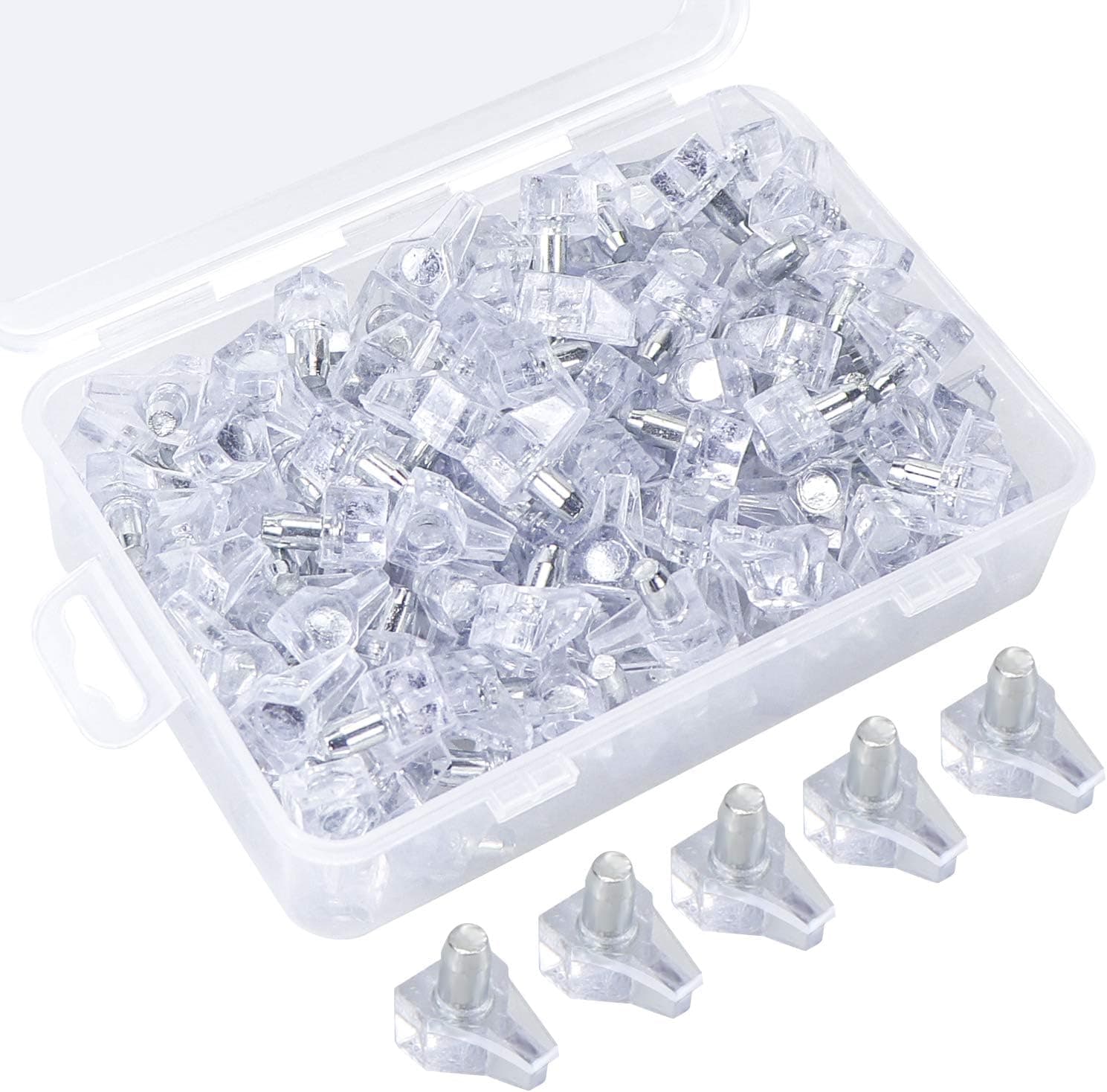 Dreamtop 150 Pieces Clear Shelf Support Bracket 5mm Shelf Holder Pins Steel Pin Peg for Cabinet Furniture Book Shelves