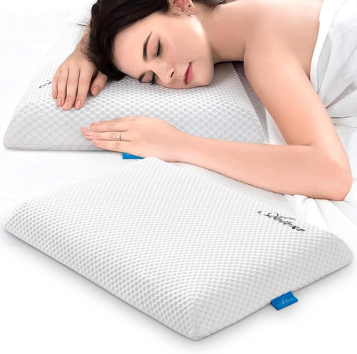 AOTOZE Ultra Thin Pillow for Sleeping | Super Slim Pillow | Low Profile Pillow | Flat Memory Foam Pillow for Stomach and Back Sleepers 23.5x15.5x2.4 Inches