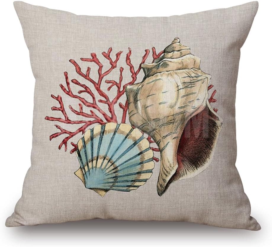 Happy Cool Cotton Linen Square Mediterranean Sea Decorative Throw Pillow Cushion Cover 18"x 18" Starfish
