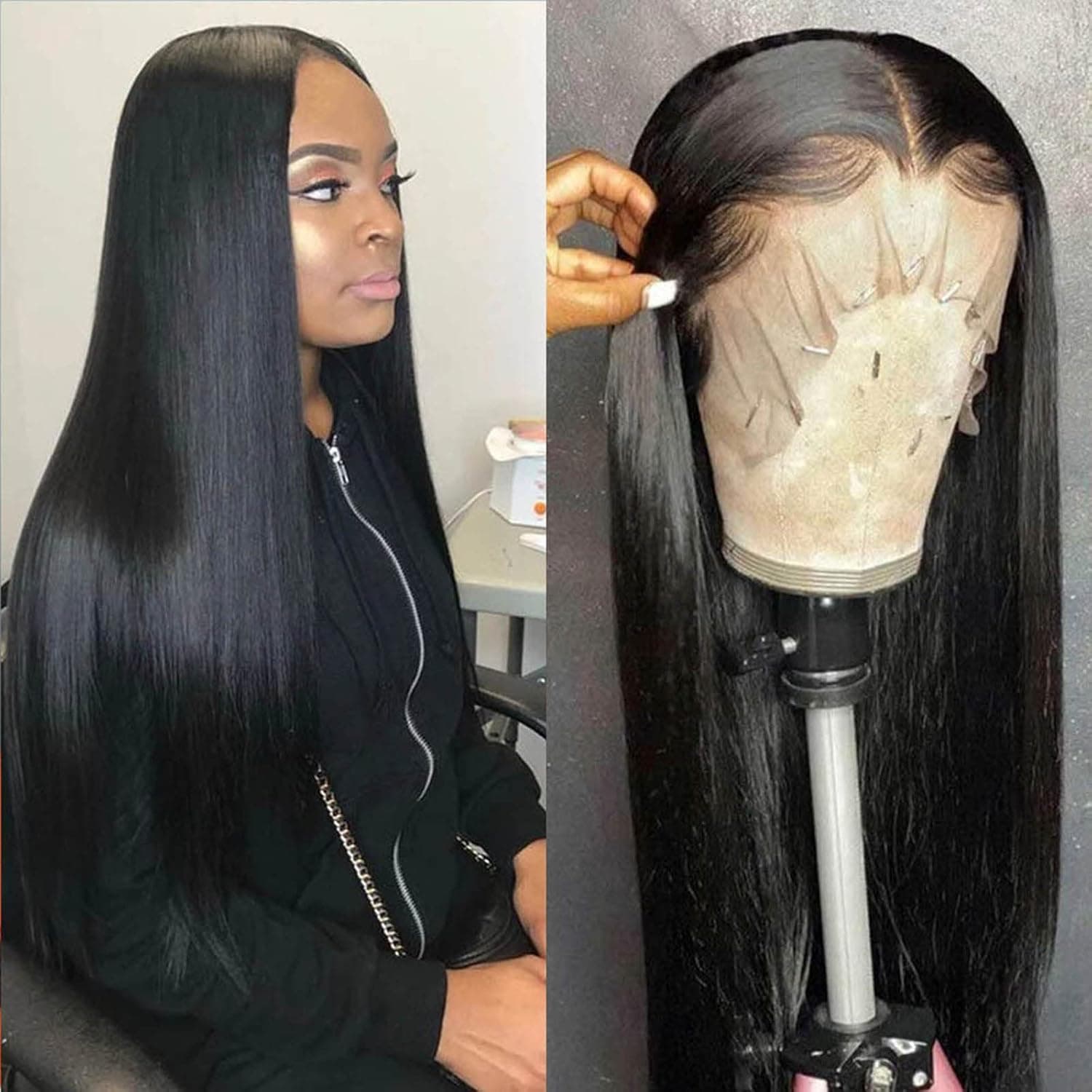 ISEE Hair 13x4 Lace Front Human Hair Wigs Pre Plucked with Baby Hair 150% Density 10A Straight Human Hair Lace Front Wigs for Black Women Black Color 10 Inch