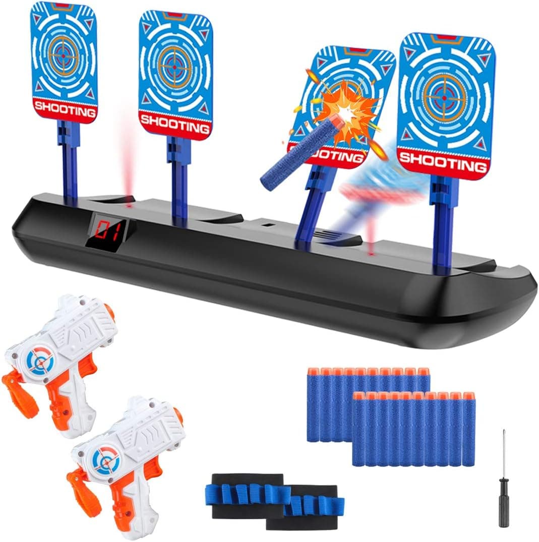 Electronic Shooting Target for Nerf Guns,Electric Scoring Auto Reset Target with Foam Dart Toy Gun, Shooting Digital 4 Targets, Ideal Gift Toys for 5,6,7,8,9,10+ Years Old Kids, Boys & Girls