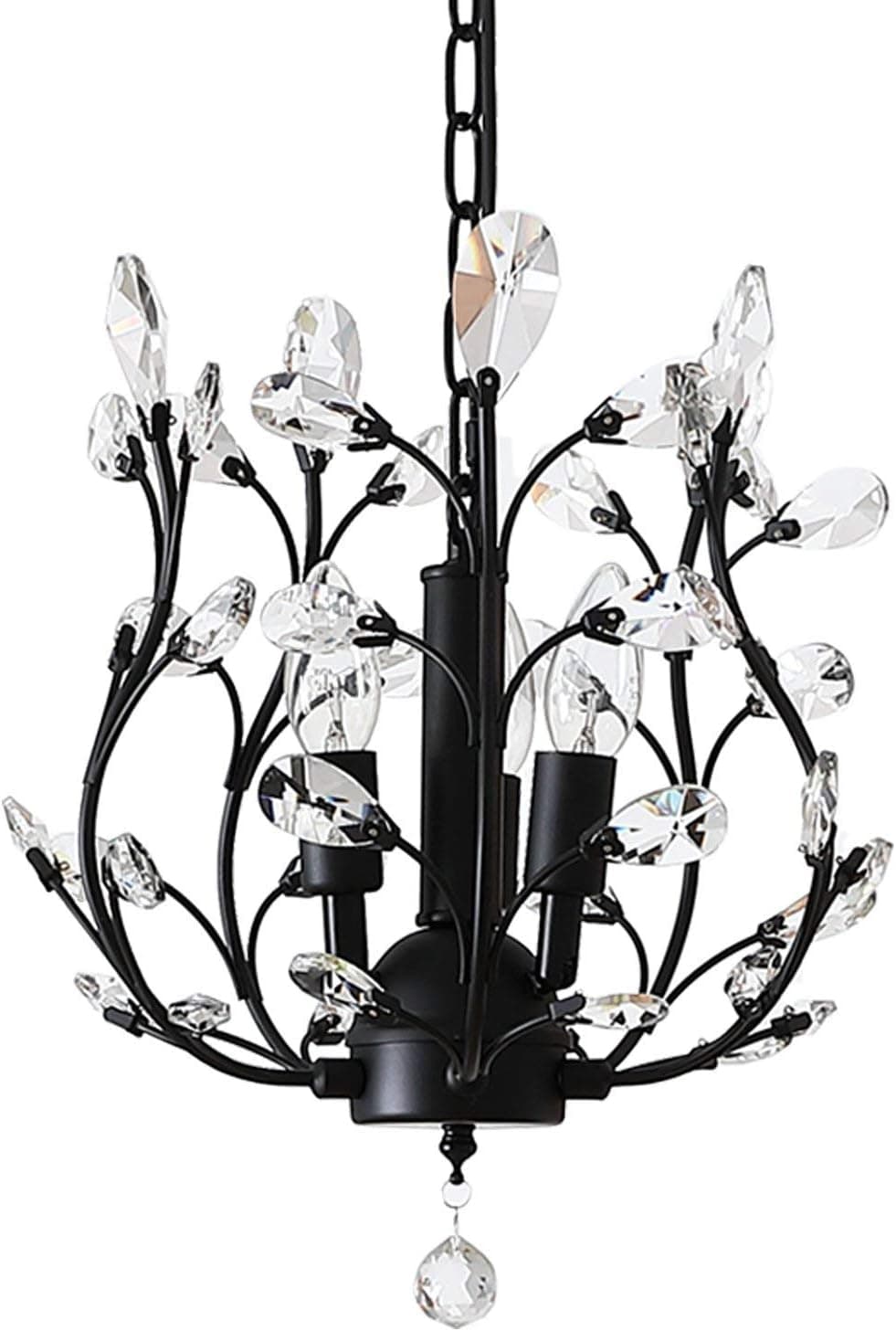 Garwarm Vintage K9 Clear Crystal Chandeliers Ceiling Lights, 3 Lights Crystal Pendant Lighting, Ceiling Light Fixtures for Living Room Bedroom Restaurant Porch (Black)
