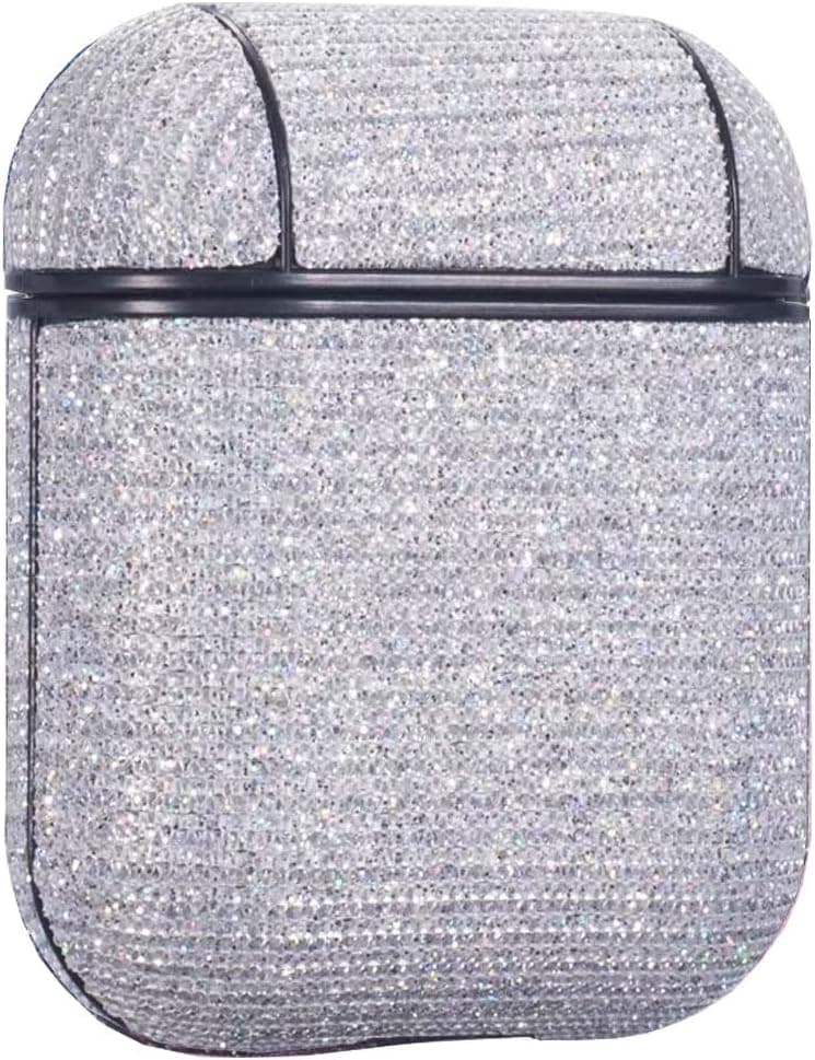 Bling Case Cover Compatible for Airpods 1 & 2 Generation, Glitter Protective Leather Case Compatible for Apple Airpods Wireless Charging Case,Diamond Case Skin with Keychain (Silver)