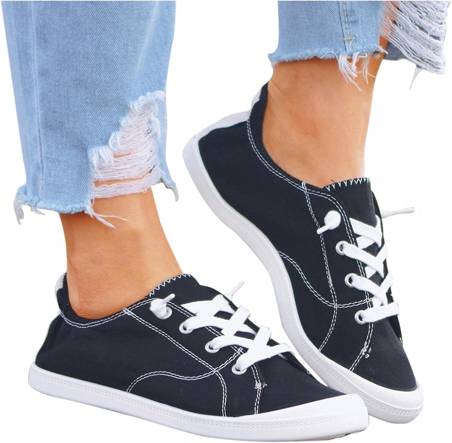AODONG Walking Shoes for Women,Lady Girls Casual Breathable Hollow-Out Round Toe Slip-On Canvas Shoes Flat with Sneakers