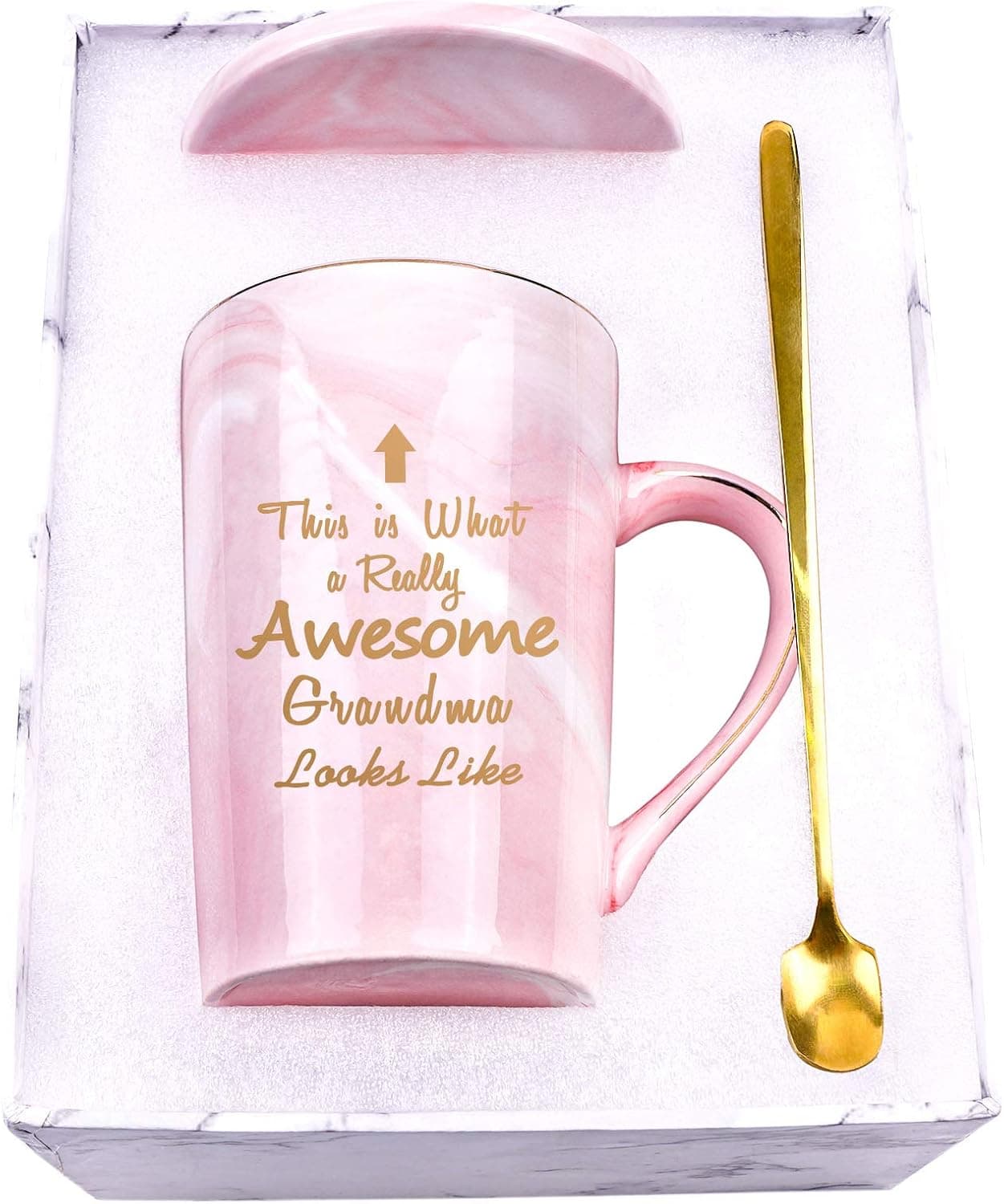 This Is What a Really Awesome Grandma Looks Like Coffee Mug Awesome Grandma Mug Birthday Mothers Day Gifts for Grandma from granddaughter grandkis grandson 14 Ounce Gift Box Set Pink